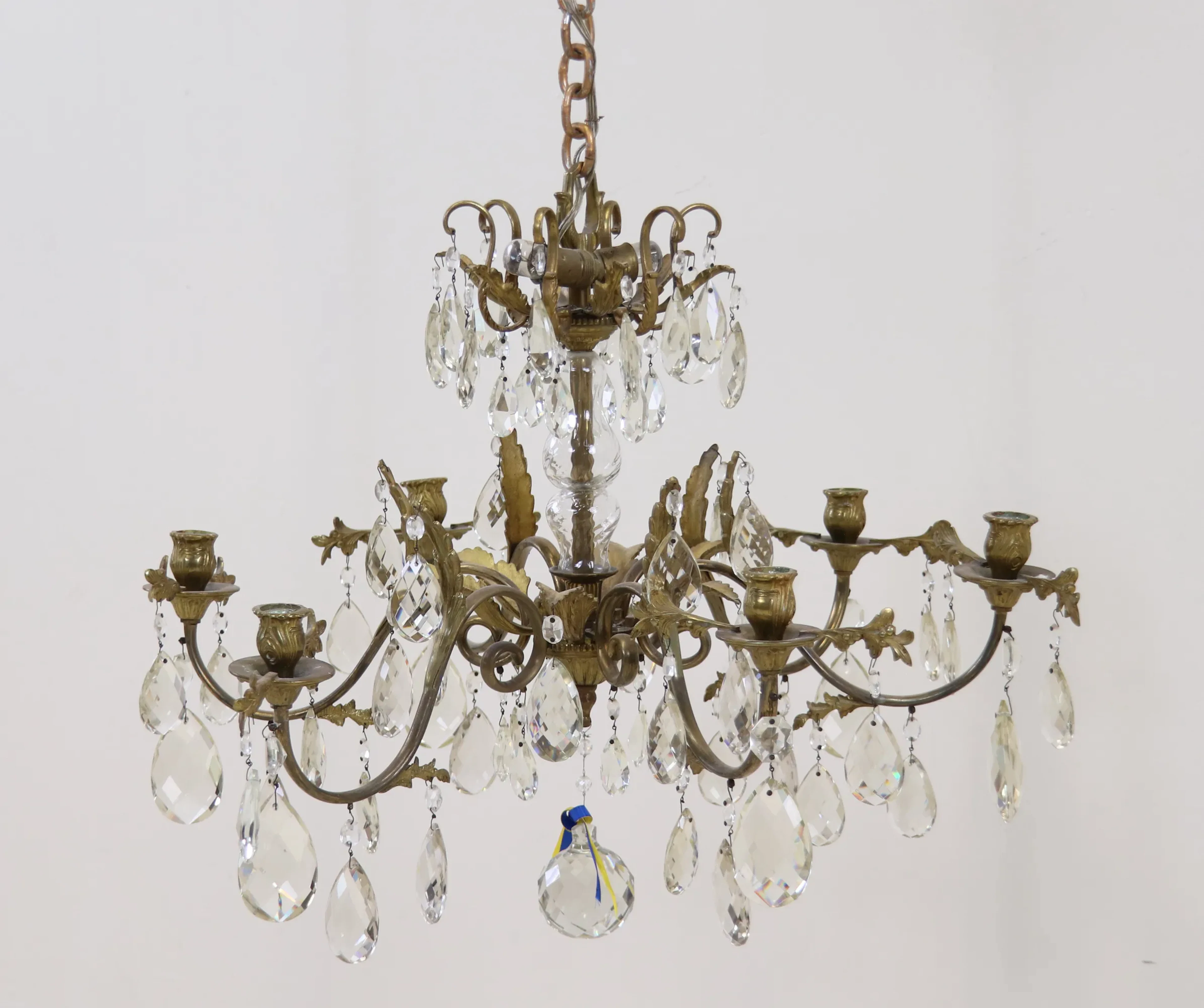 Lampadario, per 6 candele, 2 punti di luce, metallo/vetro.