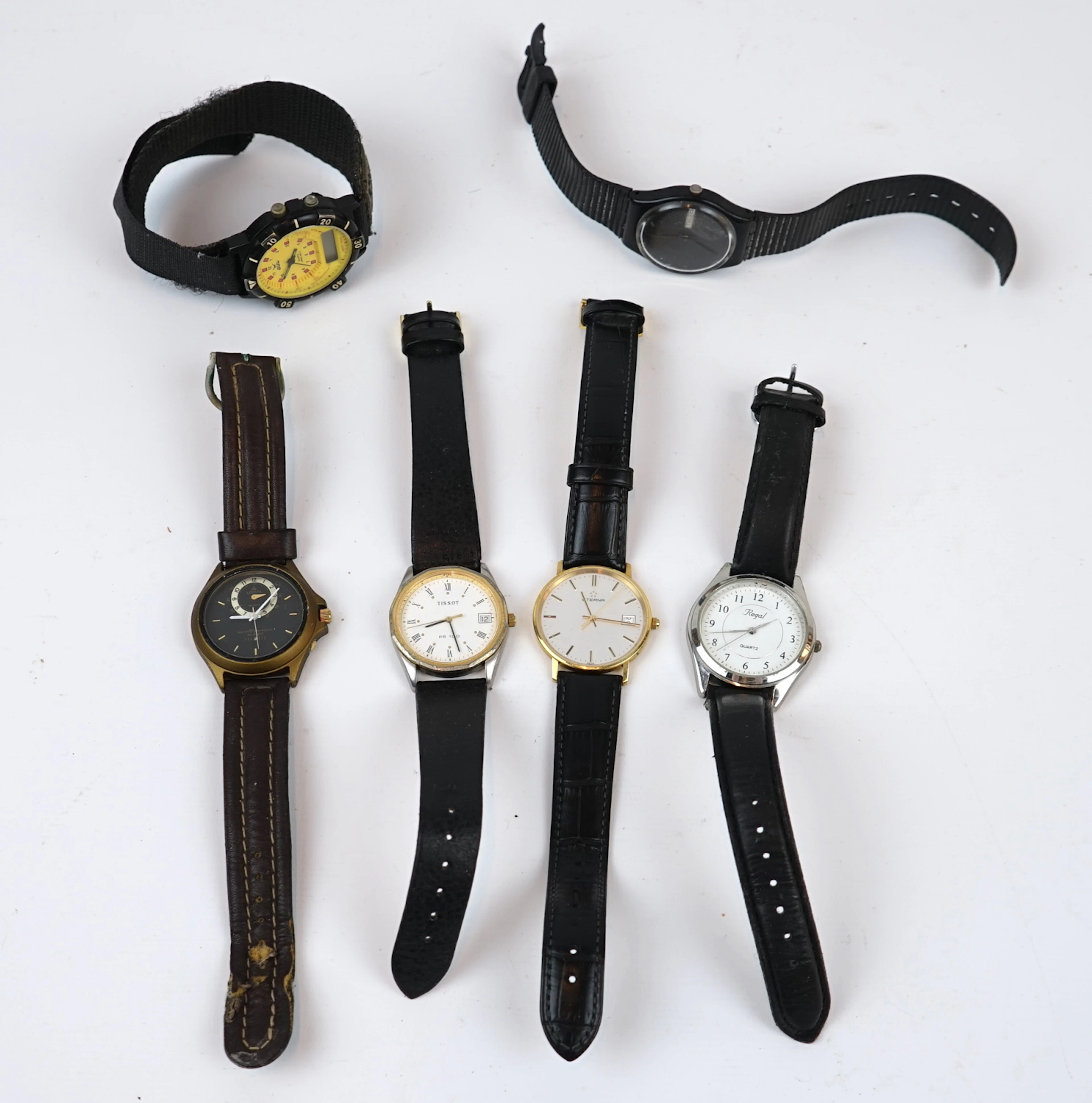 Relojes de pulsera, 6 piezas, incluyendo Tissot.