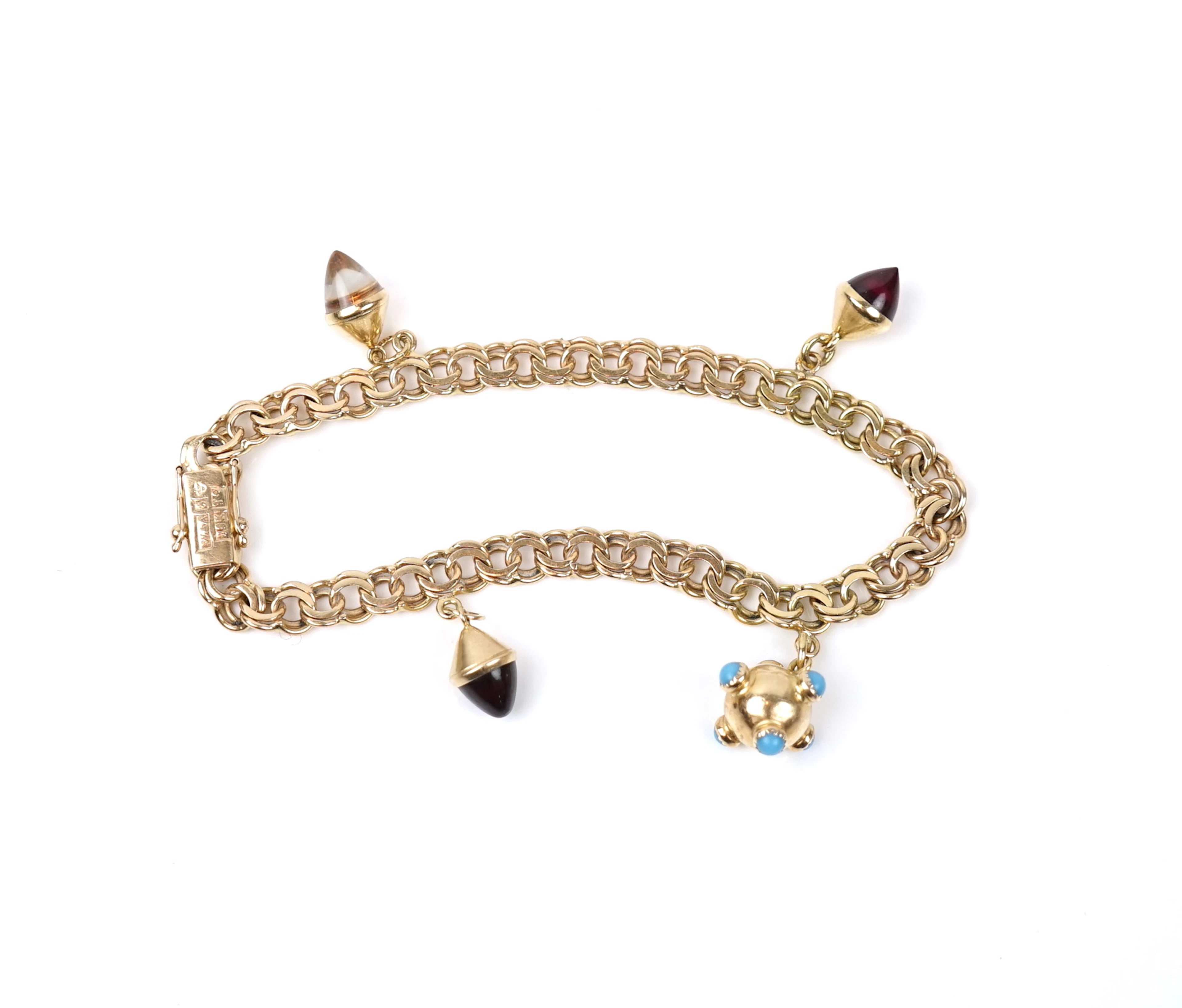 Armband, Bismark, mit 4 Anhängern, 18-Karat Gold.