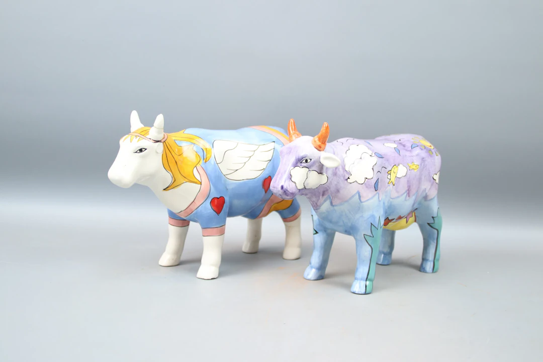 Sculptures, 2 pieces, chancel, porcelain, "Cow parade", 2000s.