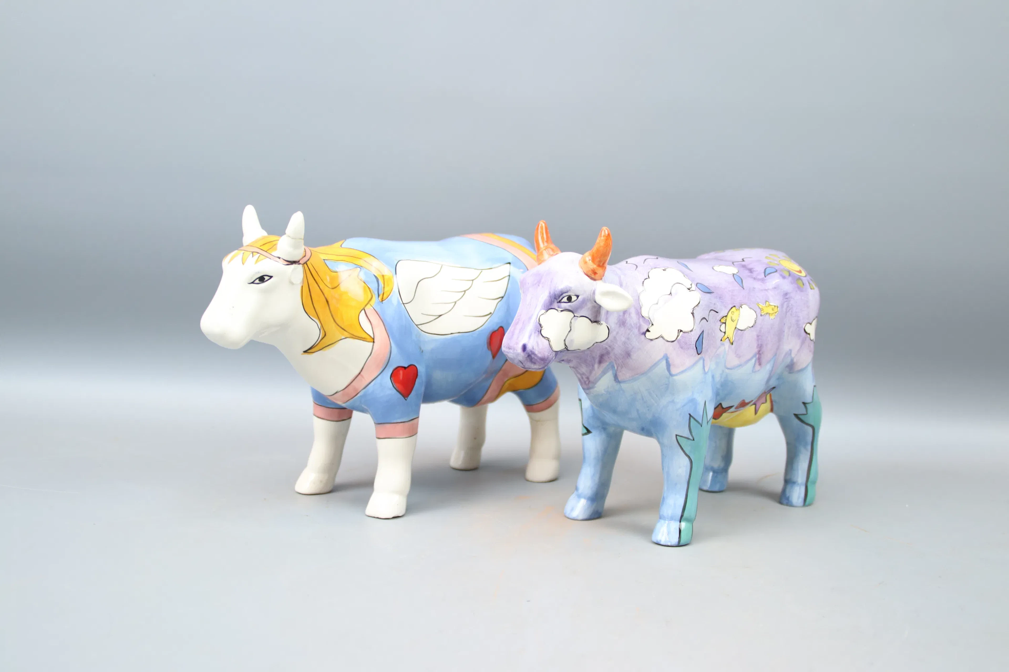 Sculptures, 2 pieces, chancel, porcelain, "Cow parade", 2000s.