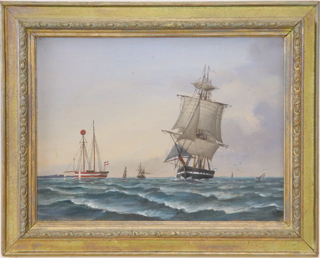 Unidentified artist, marine painting, oil on panel, unsigned, Denmark.