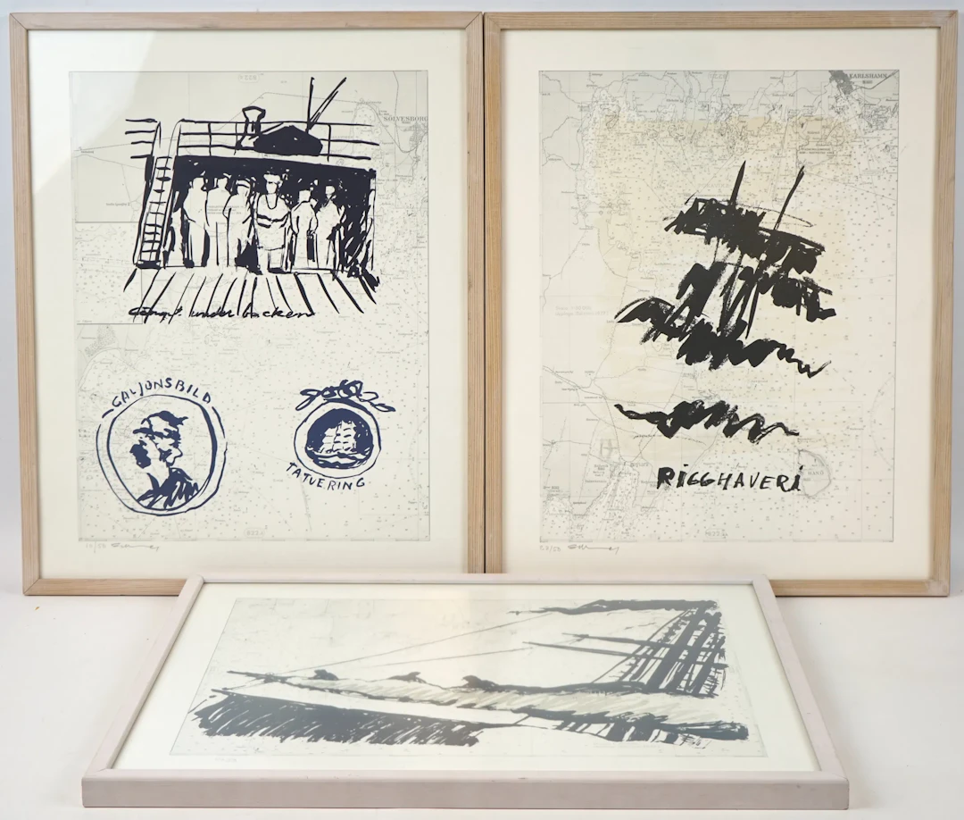 Gösta Werner, lithographs, 3 pcs, numbered, one unsigned.