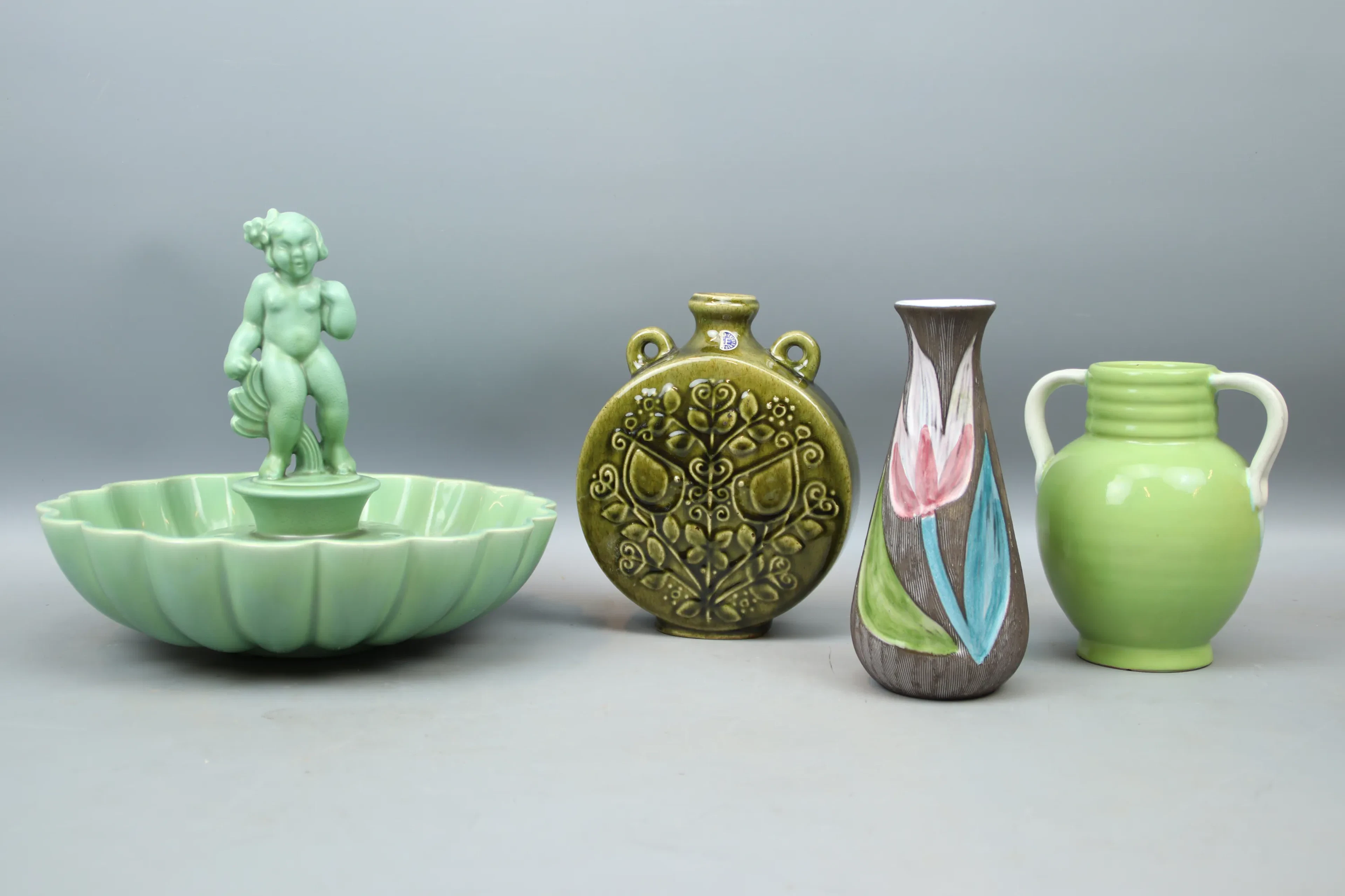 Vases and flower essay, 4 parts, ceramics, Arthur Percy, Gefle and
