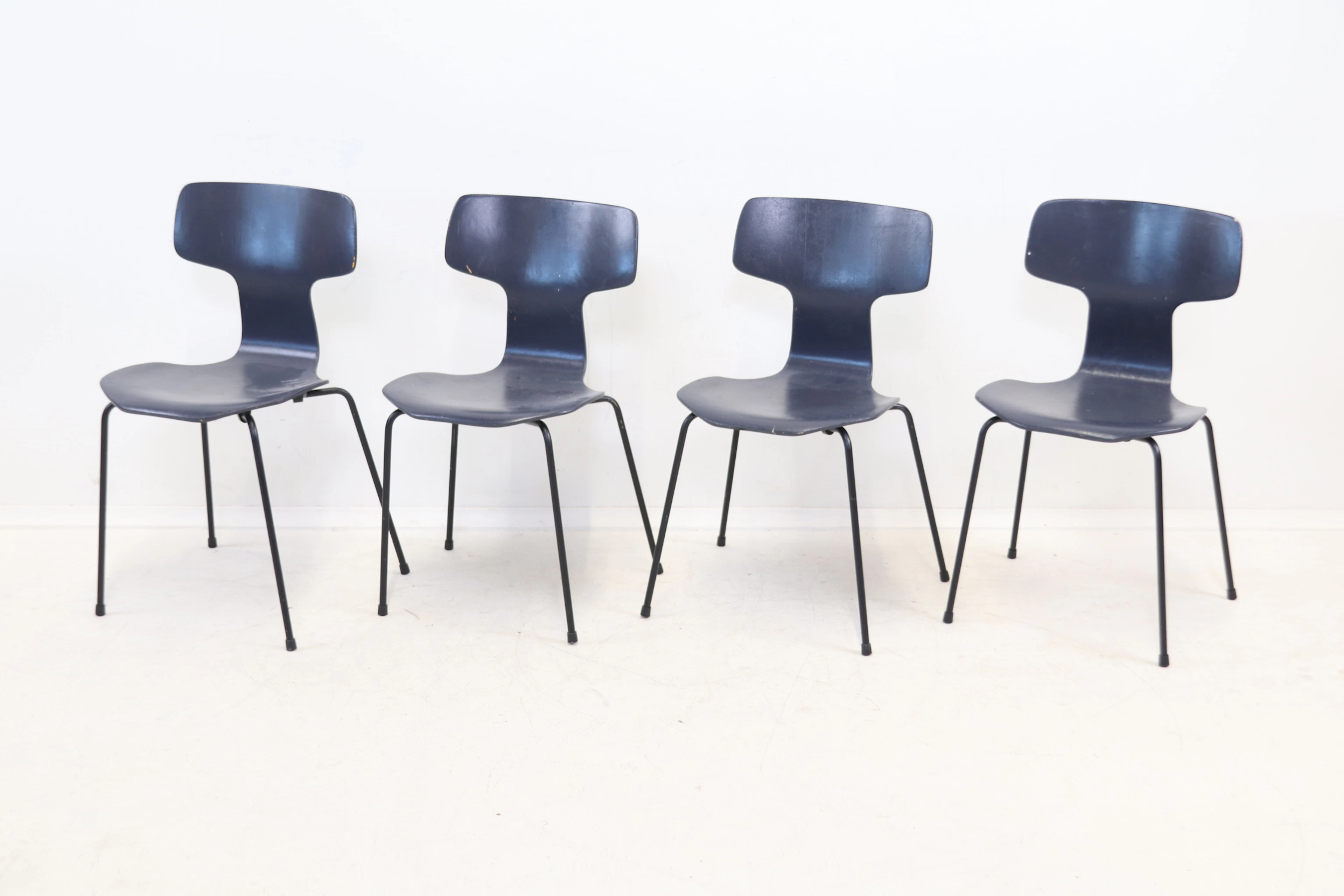 Arne Jacobsen, a chair, 4 pcs, wood/metal, "T-chair", Fritz Hansen, Denmark.