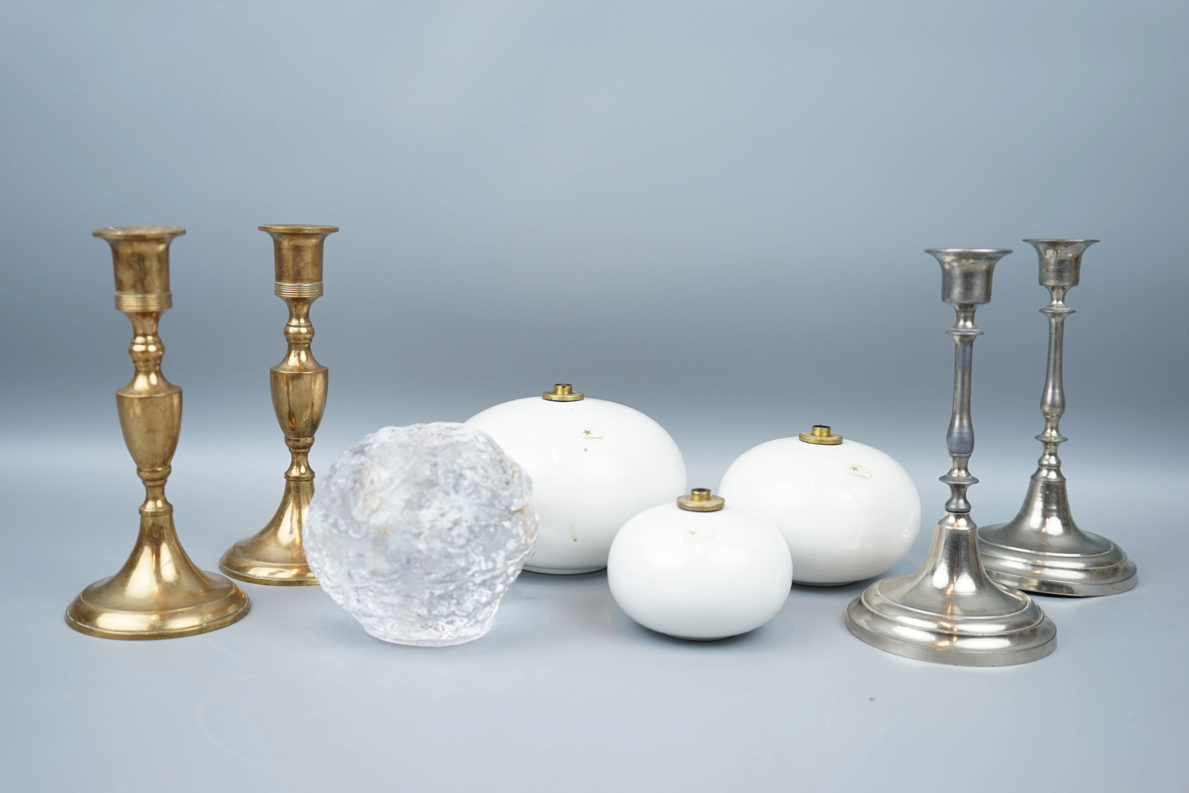 Candelieri e lampade a olio, 8 pezzi, metallo/porcellana/vetro, inclusa Annie