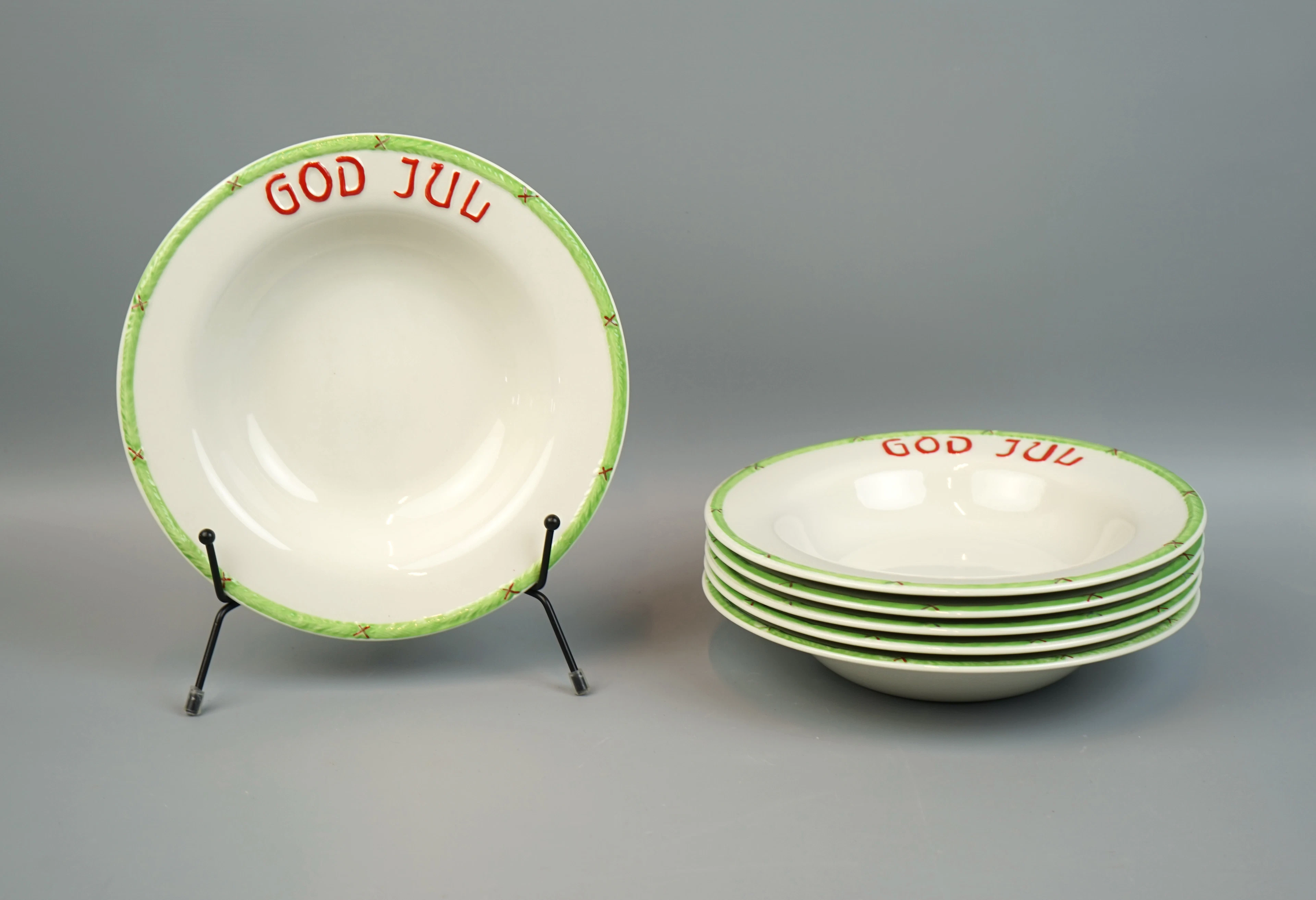 Porridgeteller, 6 Stück, Porzellan, ''Frohe Weihnachten'', Gustavsberg.