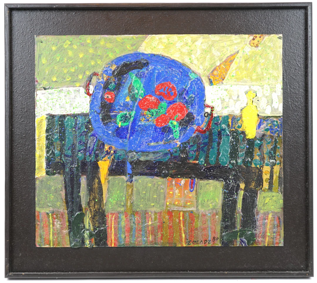 Stanislaw Żoladz, ''Stilleben II'', akryl på pannå, signerad, 1980.