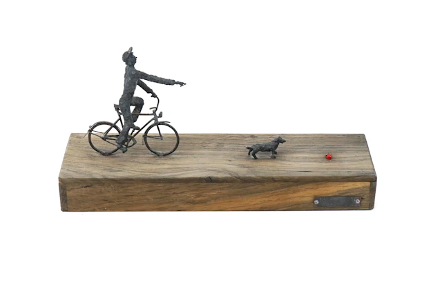 Sven-Åke Ekberg, ''On the Track'', sculpture, metal on a wooden plinth, signed