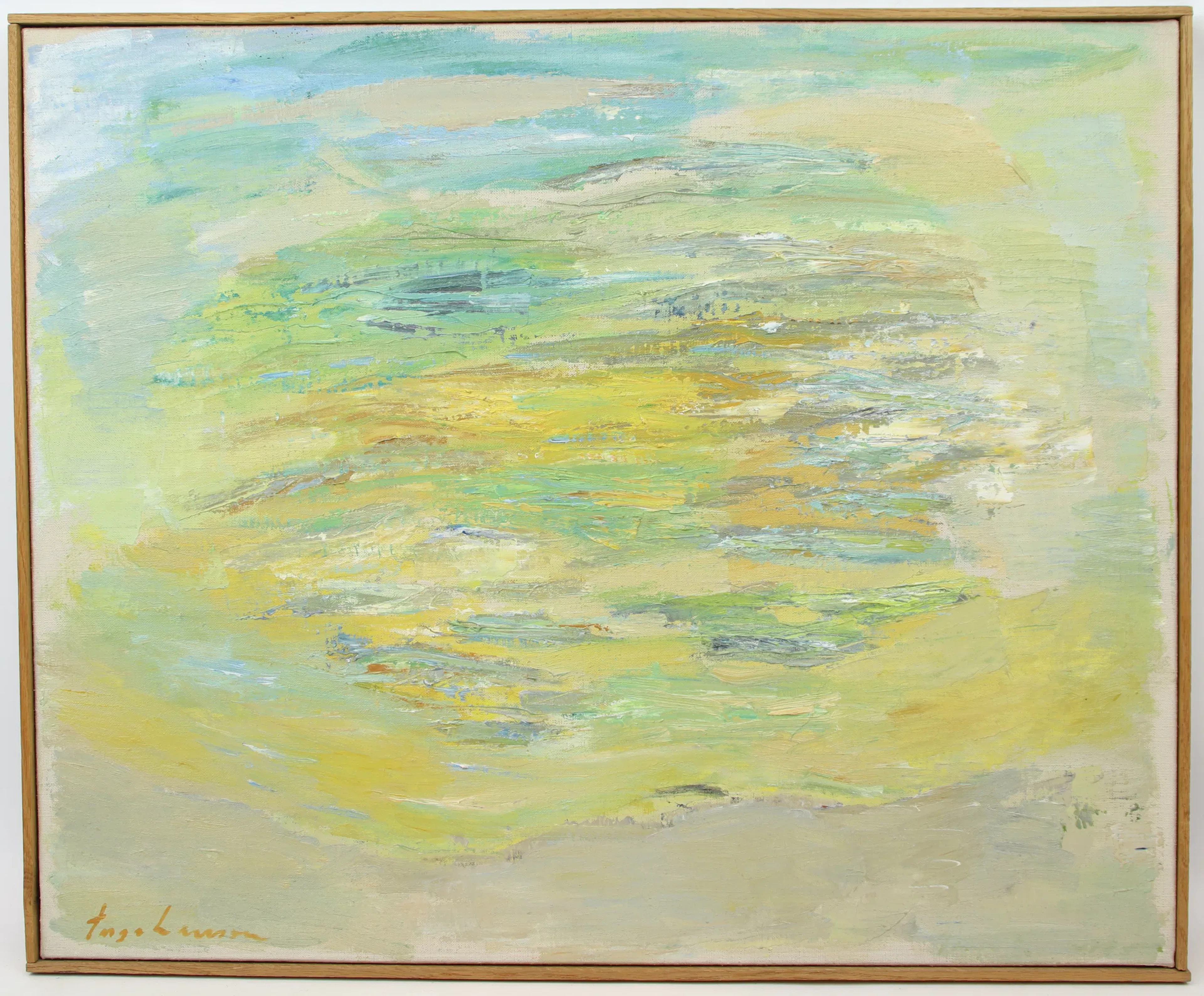Inga Larsson, "Casa abbandonata", olio su tela, firmato.
