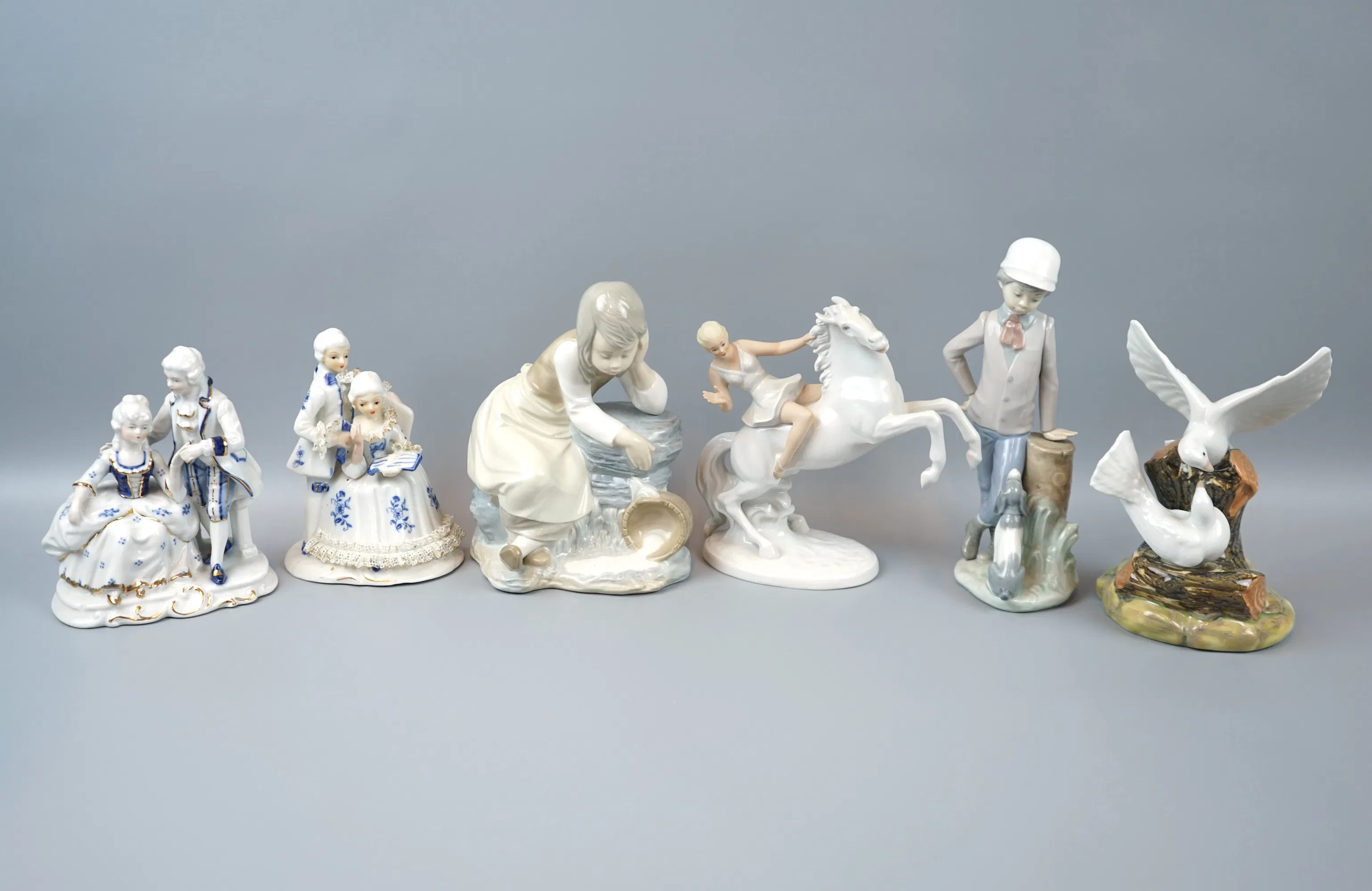 Figuritas, 6 piezas, porcelana, incluyendo Lladro.