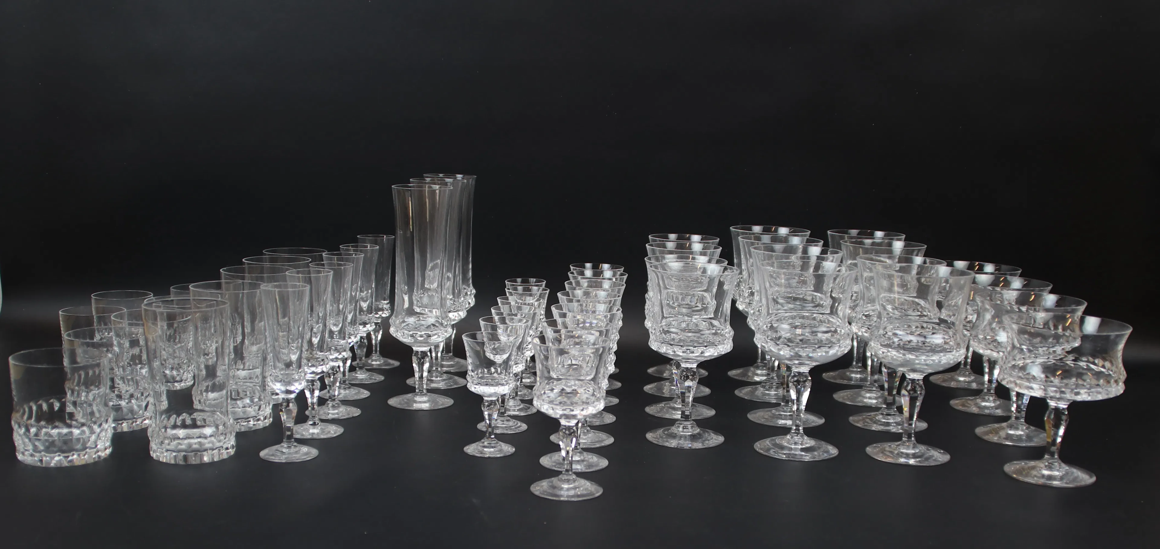 Ingeborg Lundin, glass tableware, 51 pieces, Silvia, Orrefors.