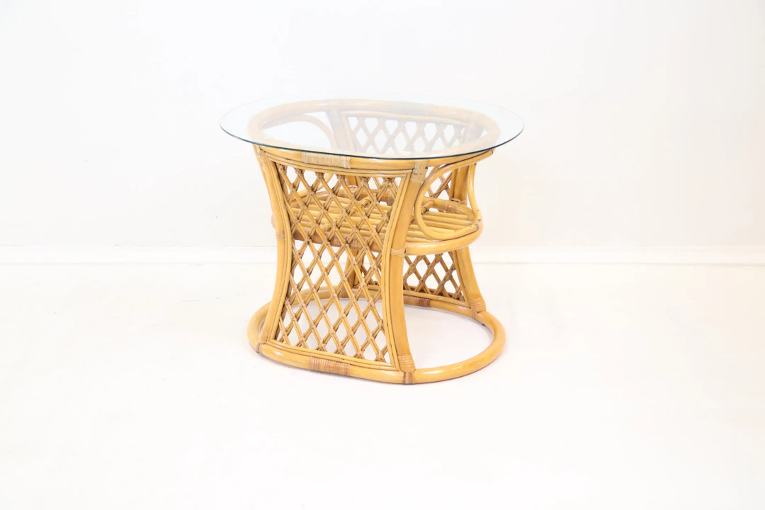 Coffee table, bamboo/glass.