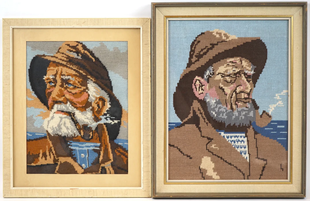Unidentified artist, embroidered, 2 pcs, unsigned.