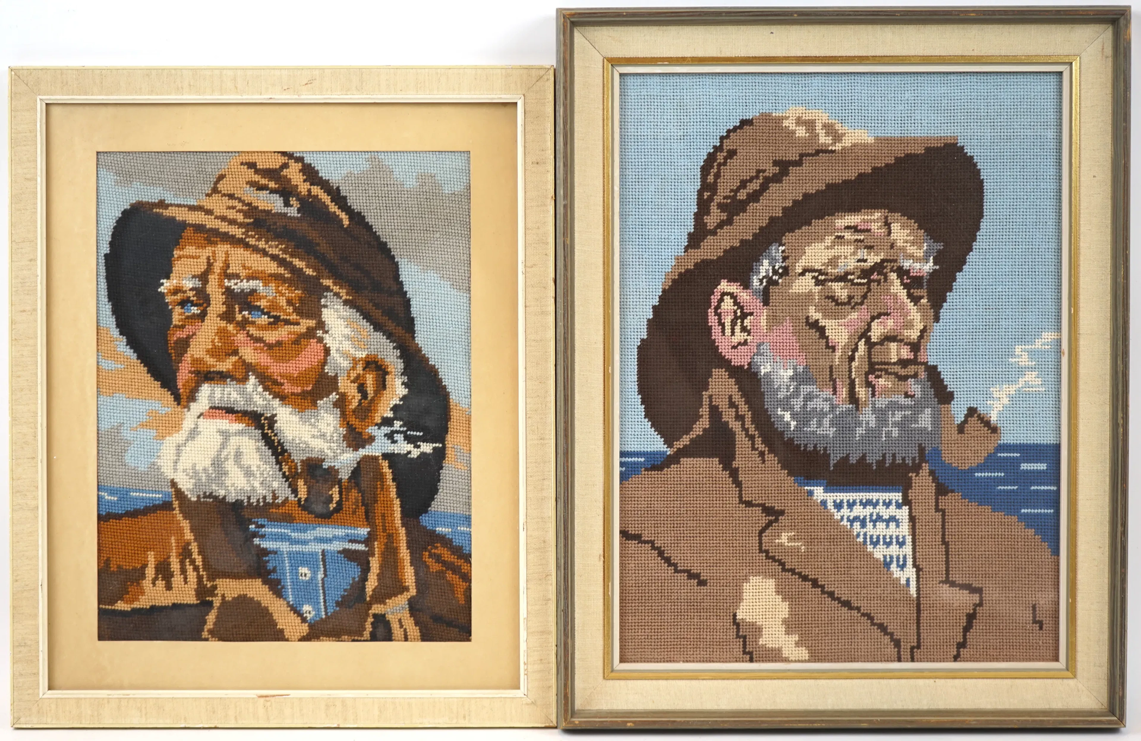 Unidentified artist, embroidered, 2 pcs, unsigned.