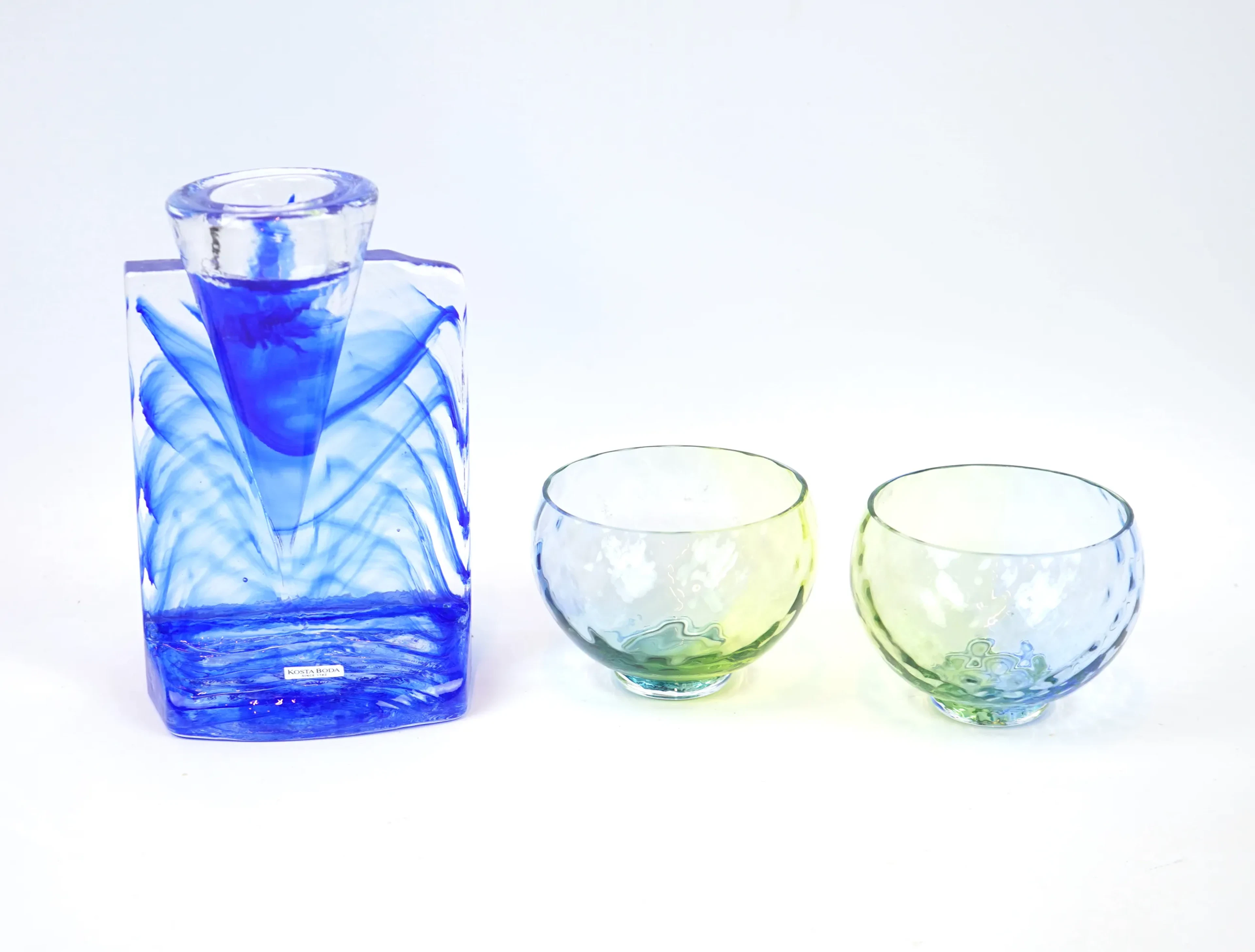Kjell Engman und Micke Johansson, dreiteilige Kerzenhalter, Glas, "Eis"