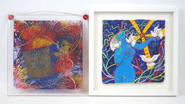 Unidentified artists, mixed media on plexiglass and paper, one signed.