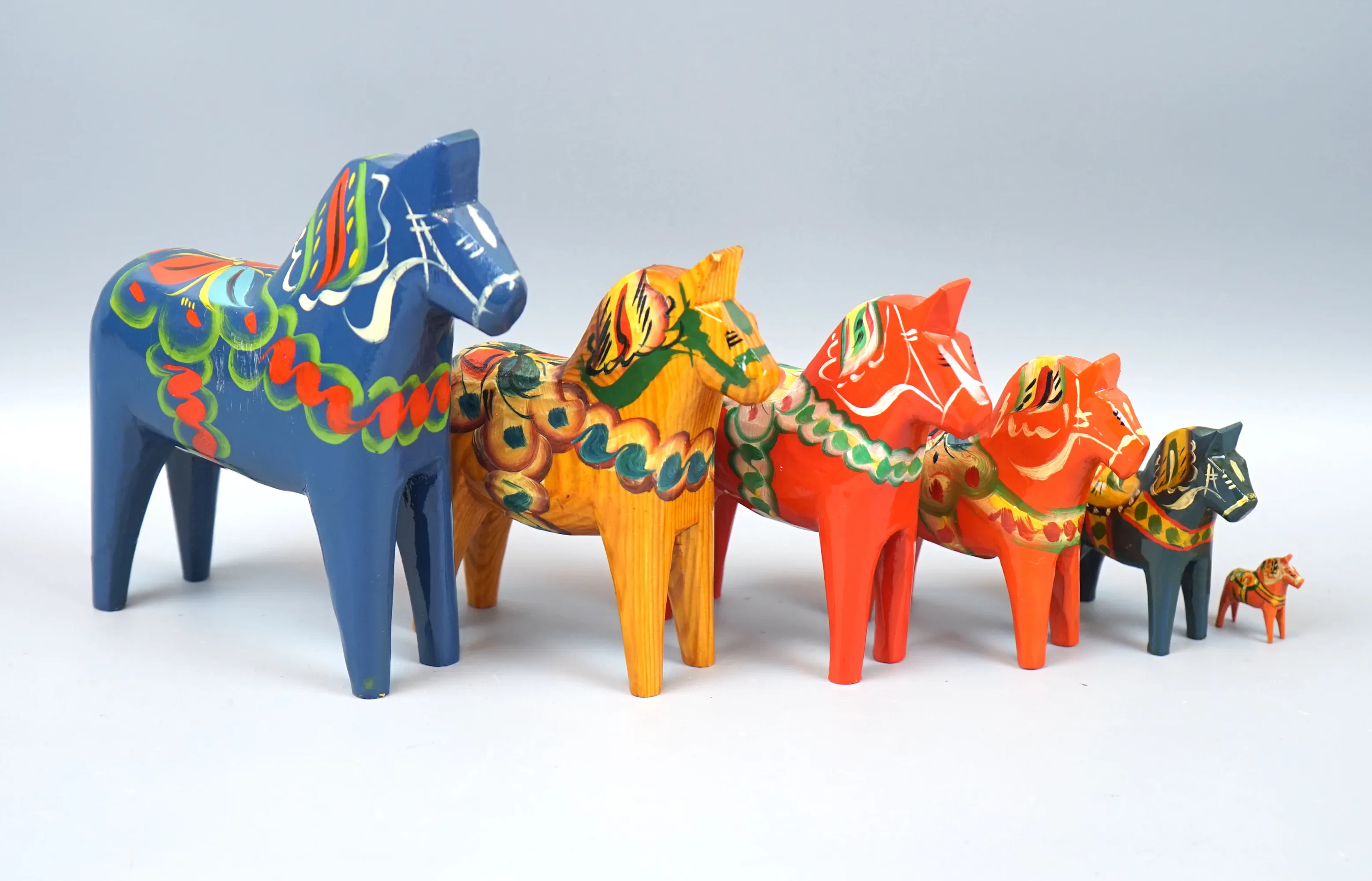 Dala horses, 6 pcs, wood, Nusnäs.