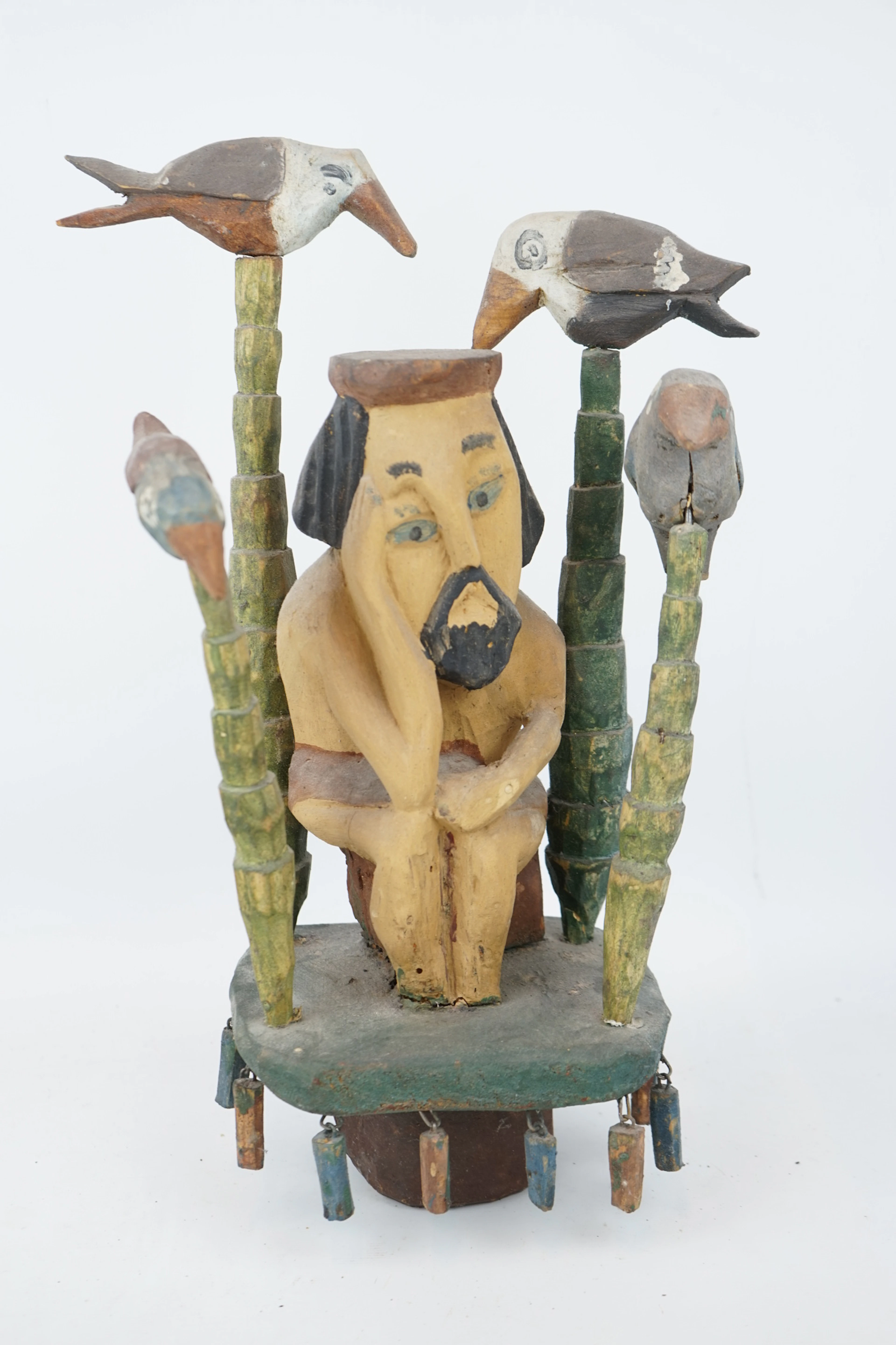 Scultura, legno, monogramma firmato LE.