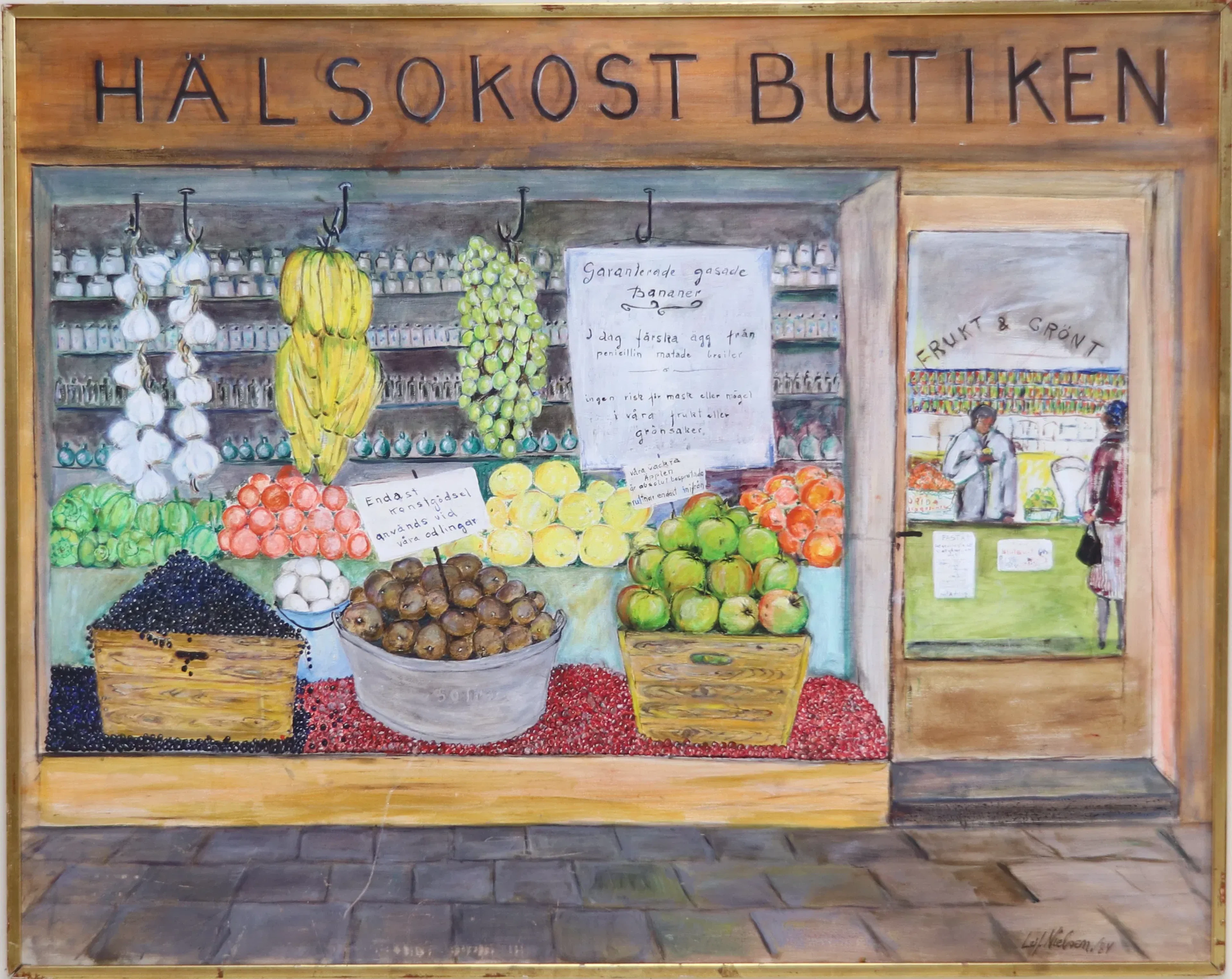 Leif Nielsen, "The Health Food Store", oil on wooden panels, signed, dated 84.