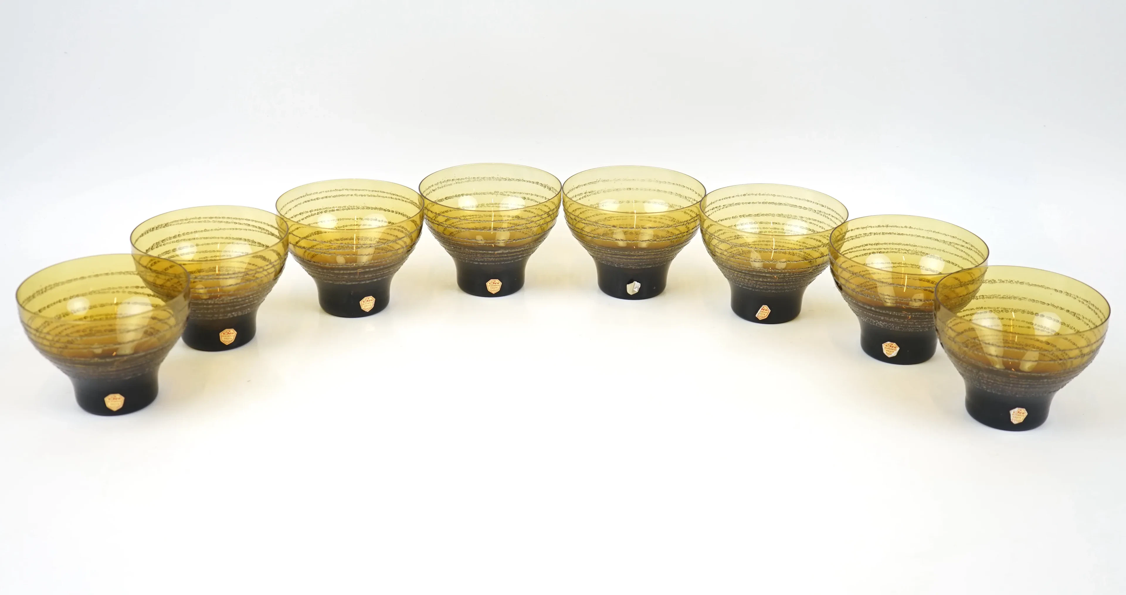 Rune Strand, dessert bowls, 8 pcs, ''Particle'', Sea Glassworks Kosta.