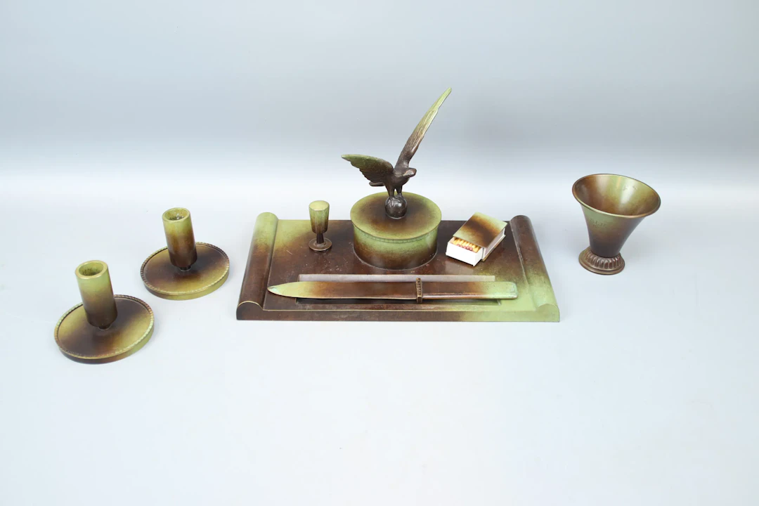 Desk essay, candlesticks, etc., Ystad Bronze.