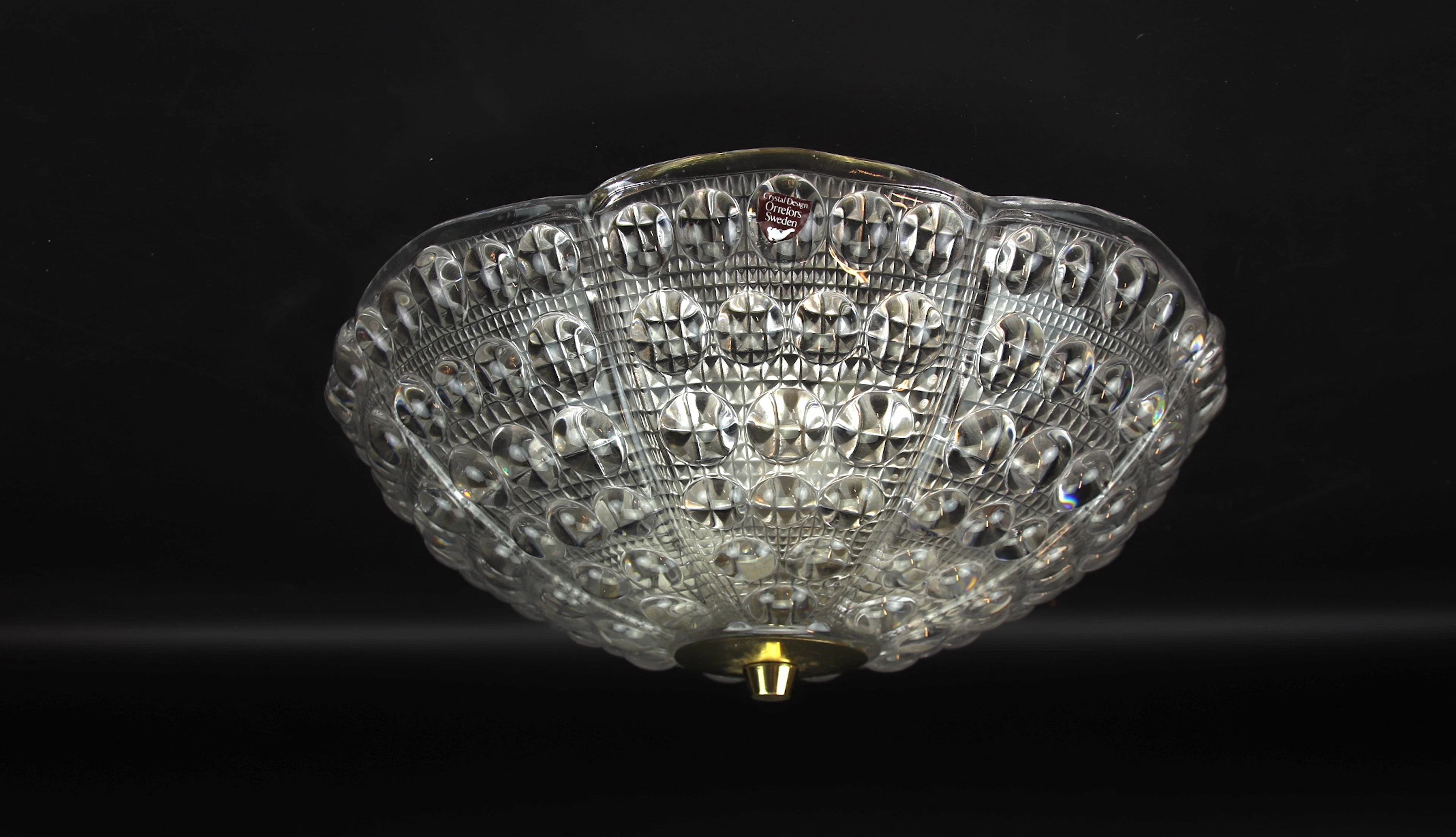 Carl Fagerlund, plafond, verre/laiton, 3 points lumineux, Orrefors.