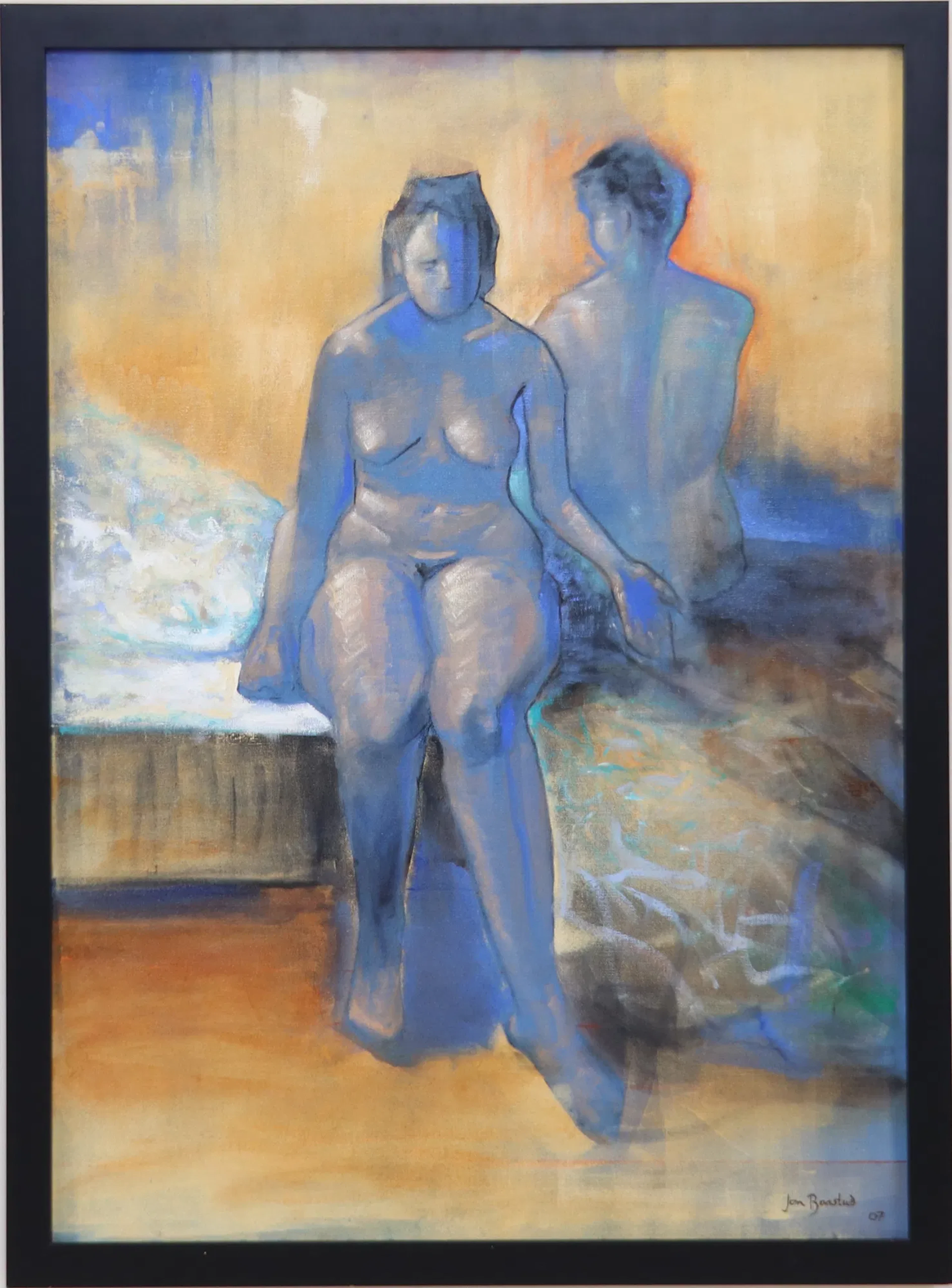 Jon Baastad, "Disputa junto a la cama", óleo sobre lienzo, firmado, fechado el 07.