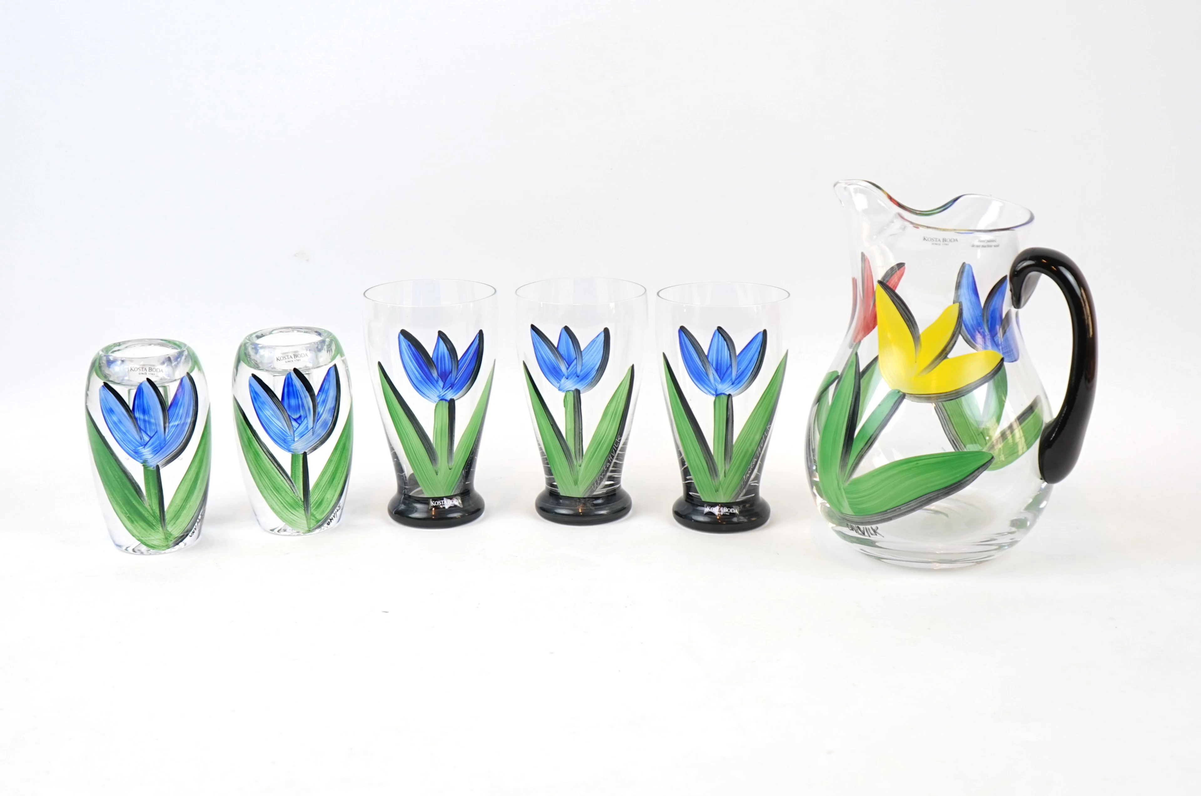 Ulrica Hydman-Vallien, ein 6-teiliger Glas- und Kerzenhalter-Glaskrug