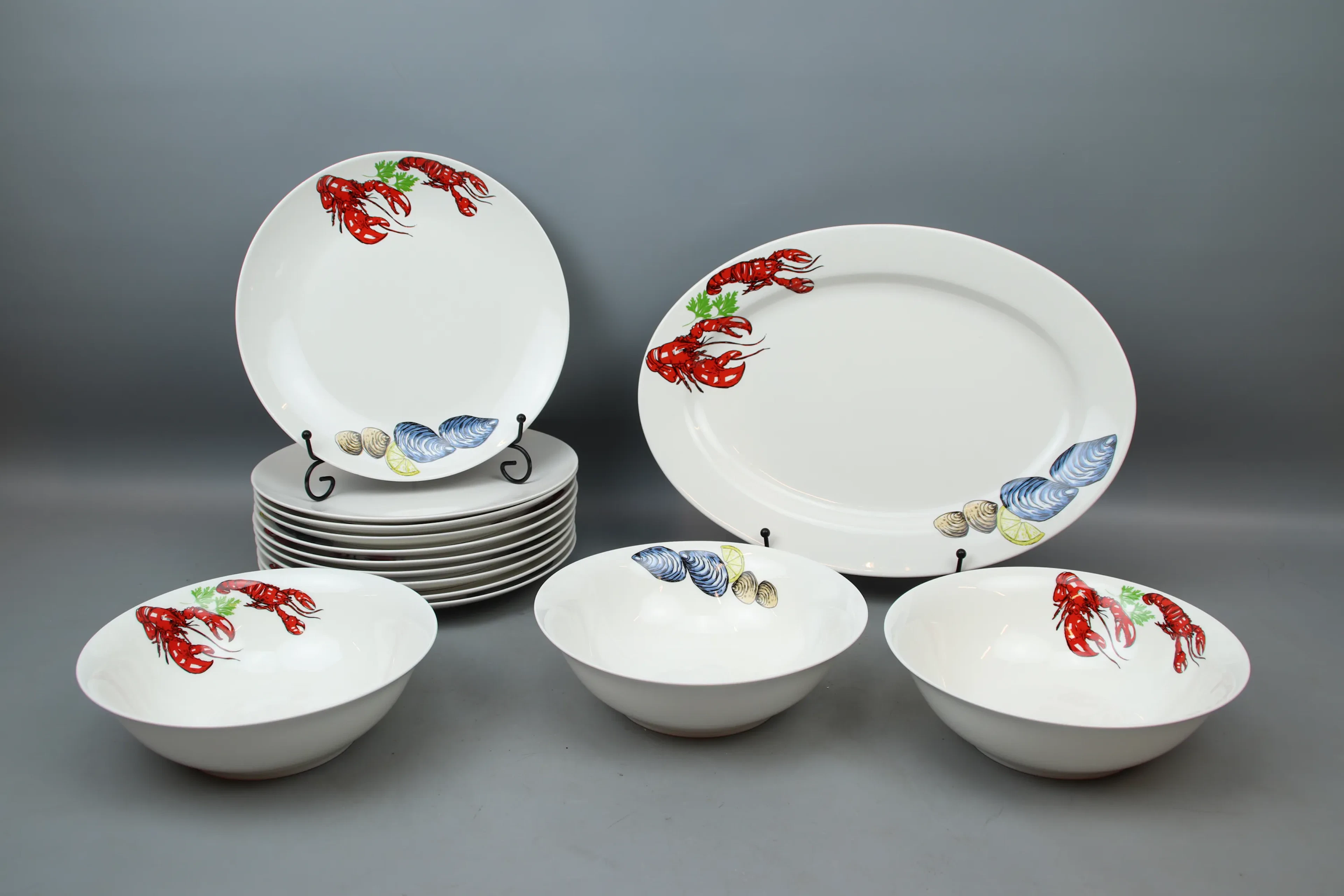 Vajilla de cangrejo de río, 14 piezas, porcelana, RBA.