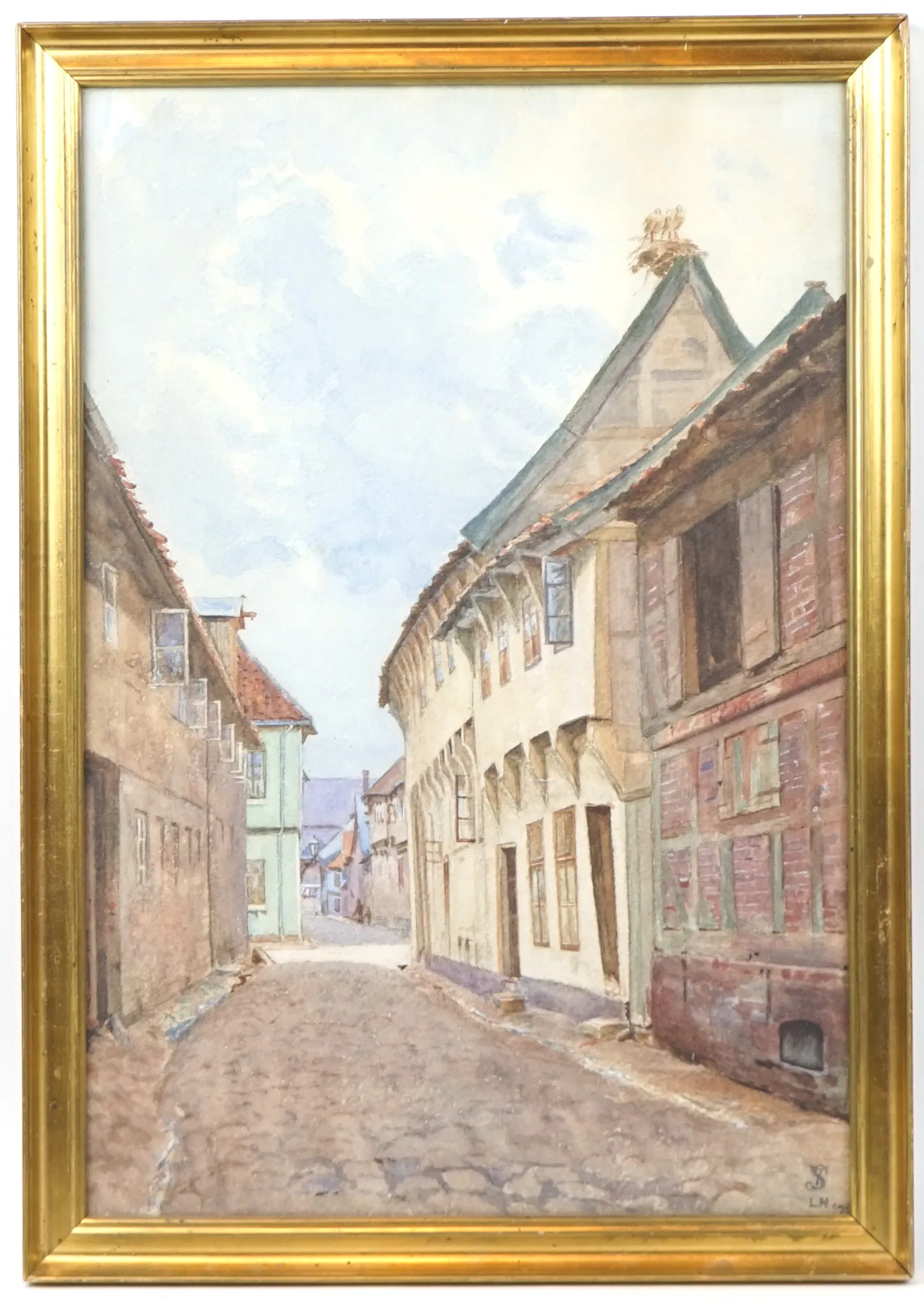 Unidentified artist, Ystad motif, watercolour, monogram signed.