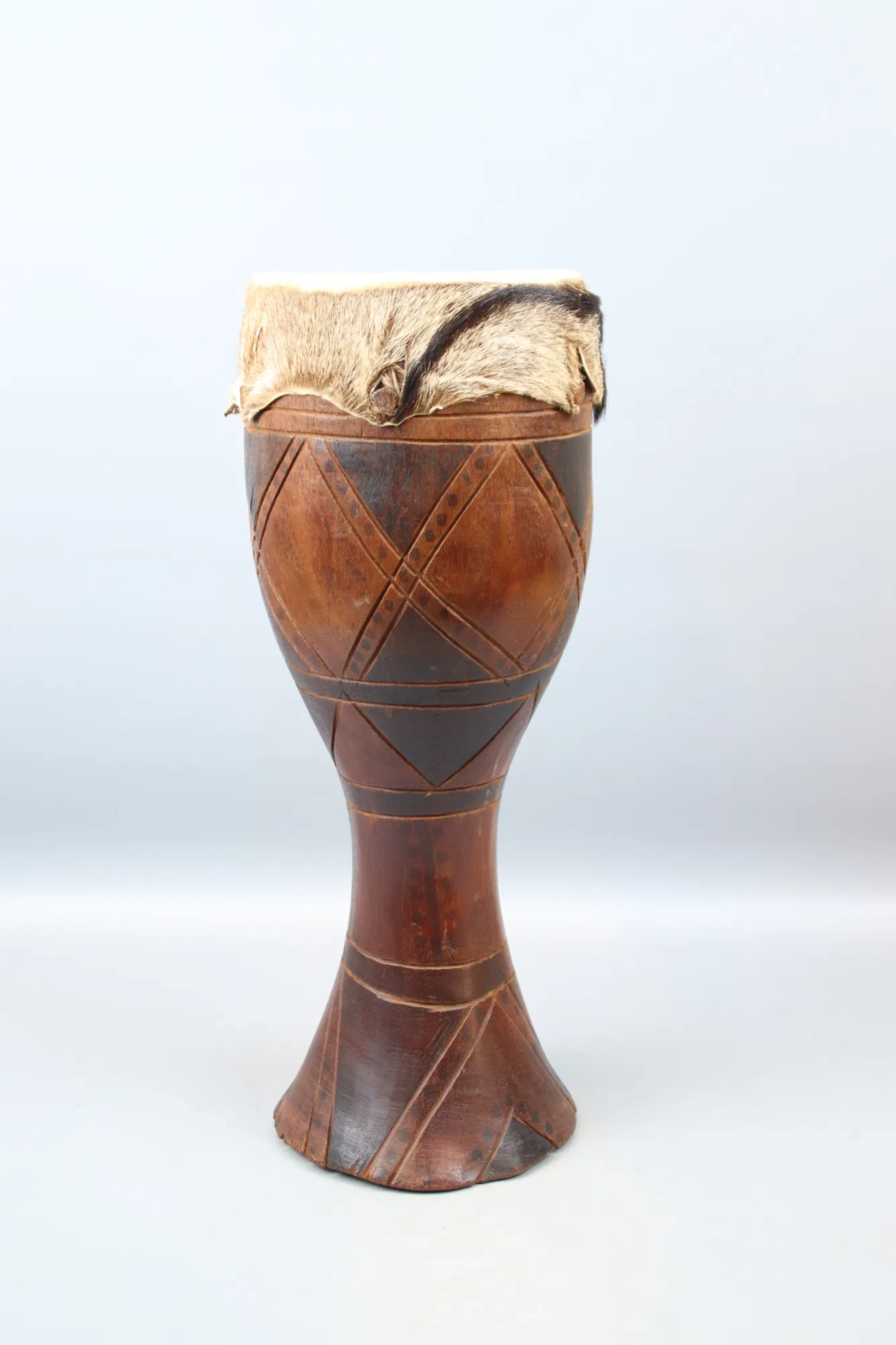 Hand drum, djembe, wood, leather.
