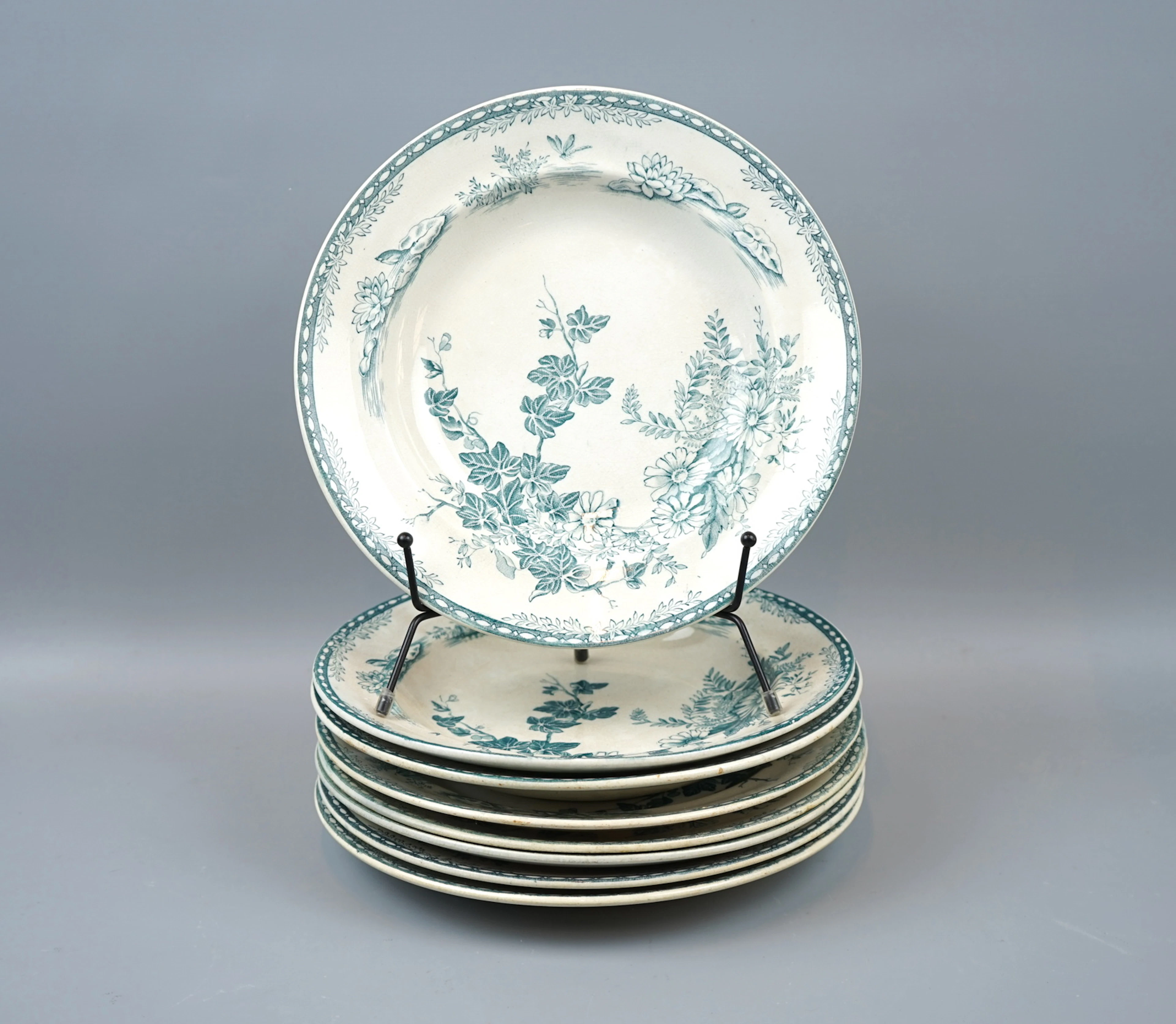 Platos, 8 piezas, cerámica de sílex, ''Flora'', Gustavsberg.
