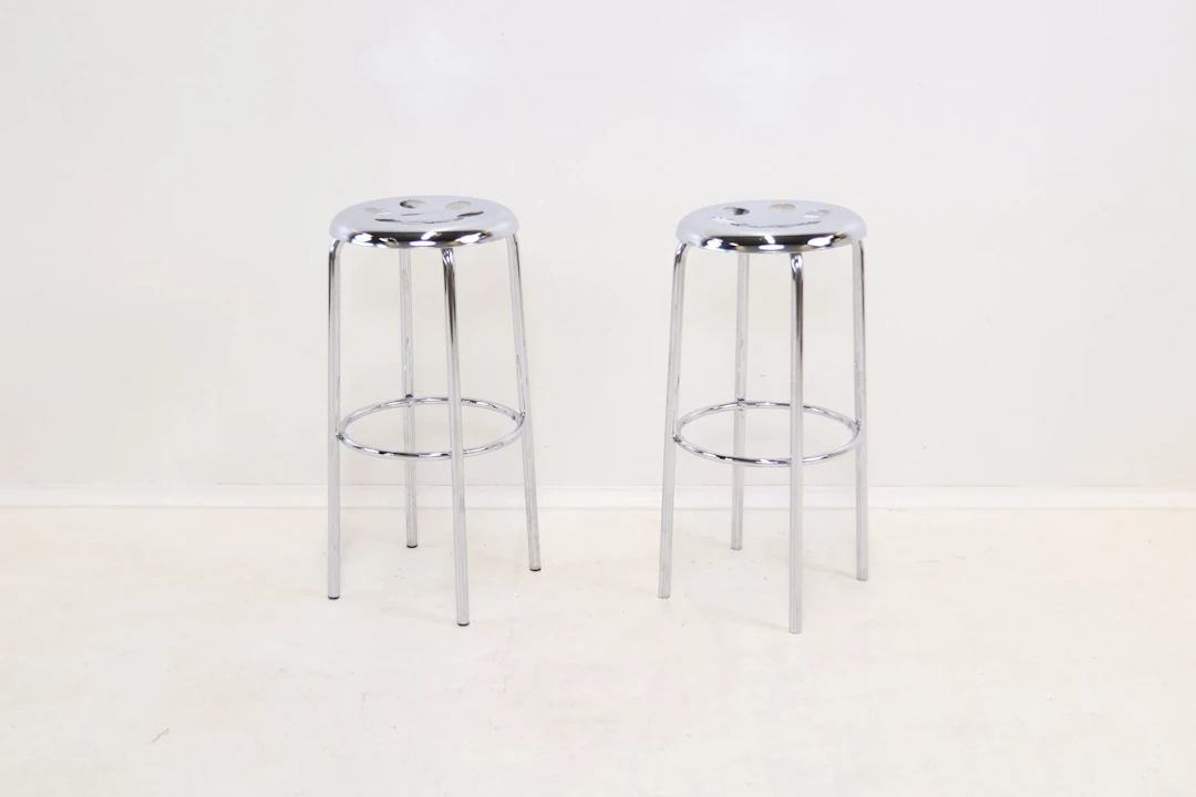 Bar stools, a pair, chrome, Strike.