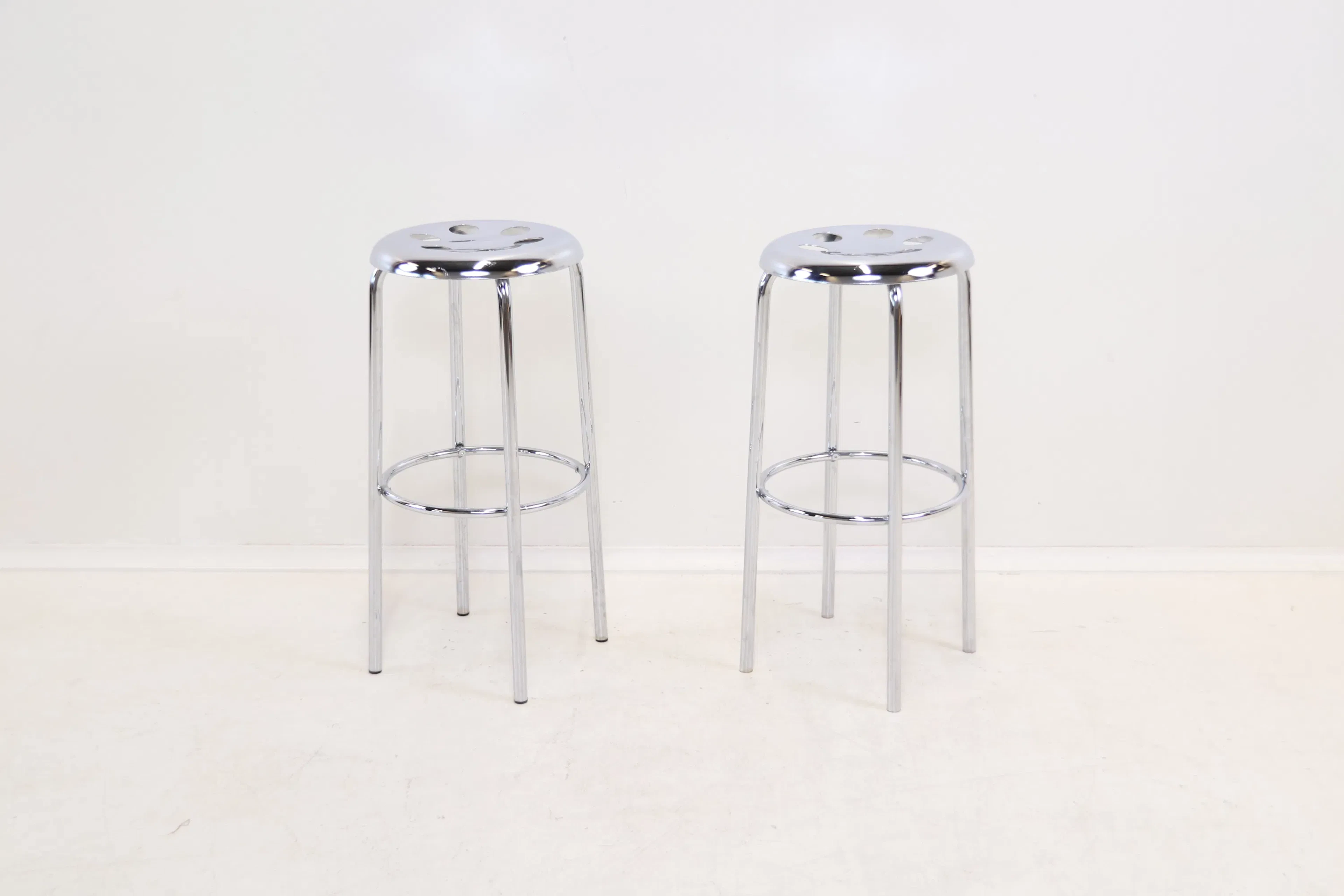 Bar stools, a pair, chrome, Strike.