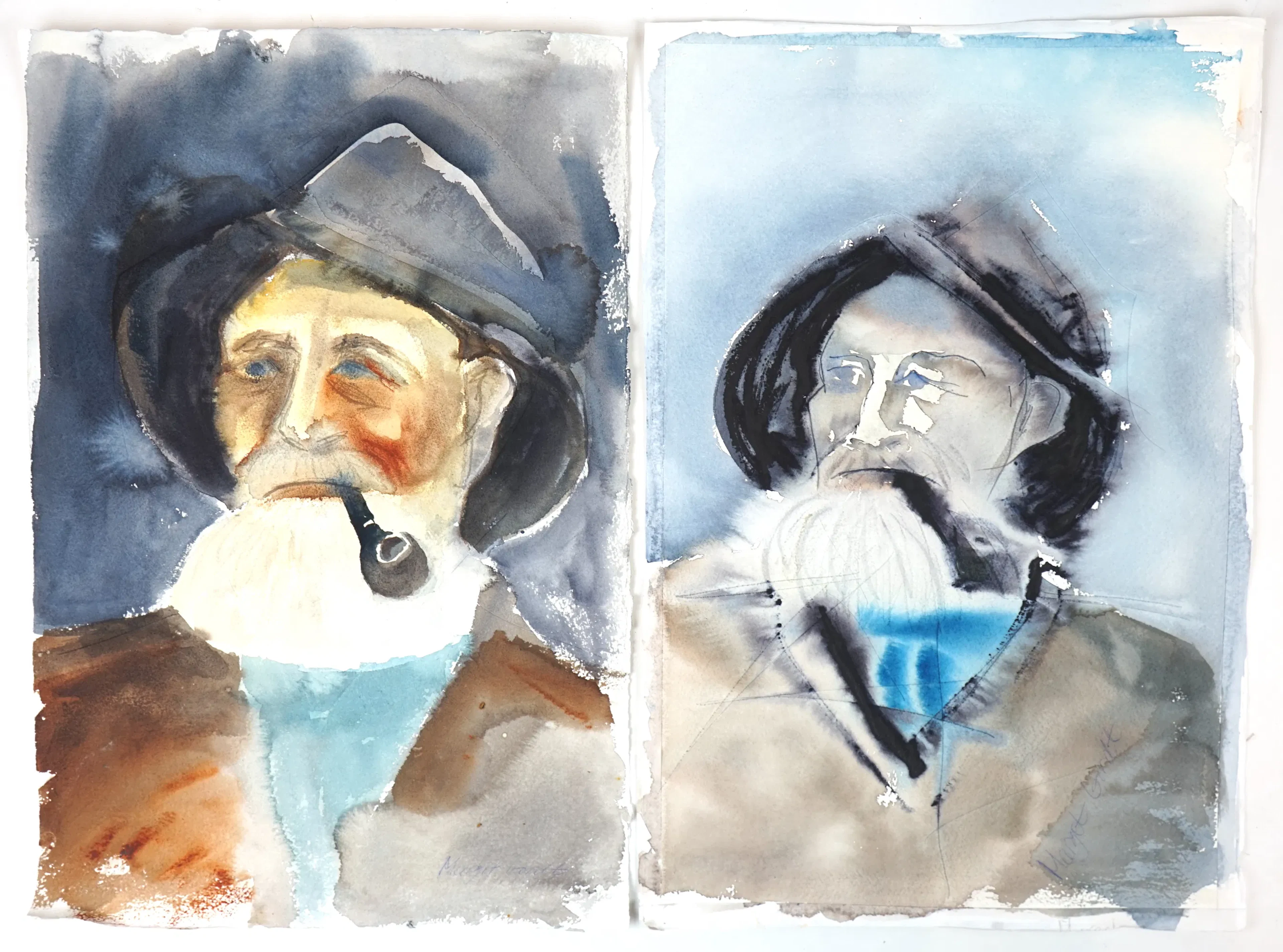 Unidentified artist, watercolor, 2 pieces, signed.