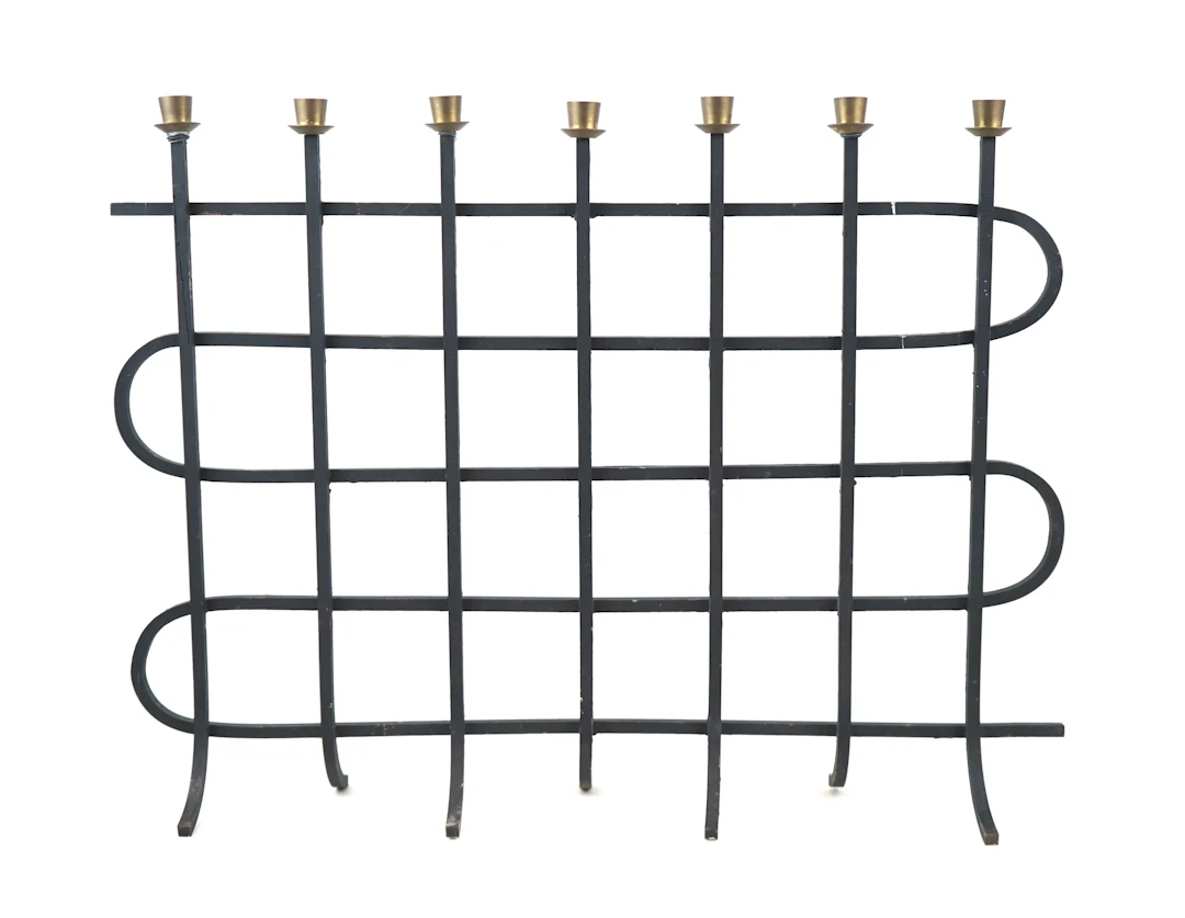 Candlestick for 7 candles, wrought iron/brass.