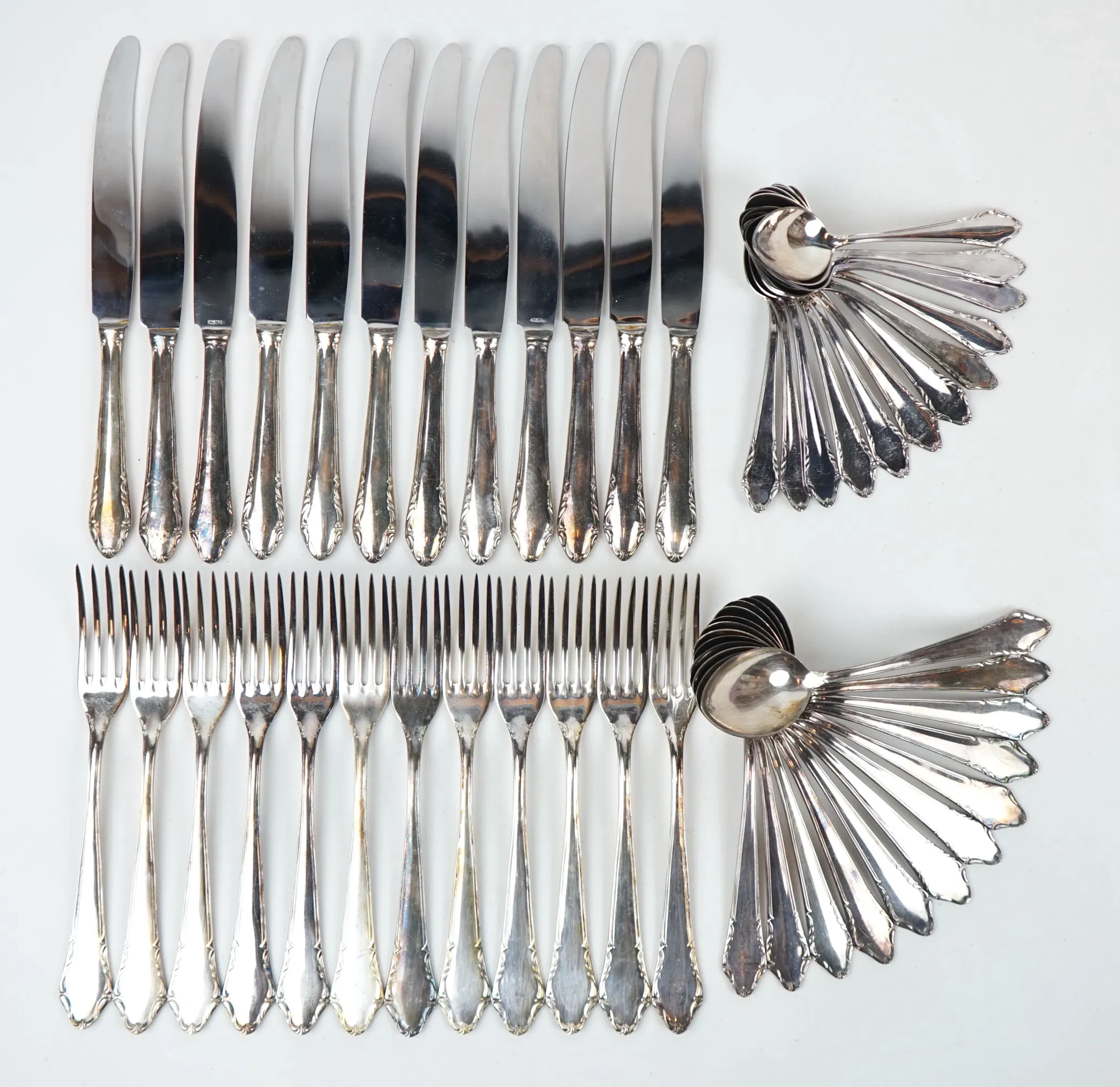 Cutlery tableware, 48 pieces, nickel silver, Olga, Läckö.