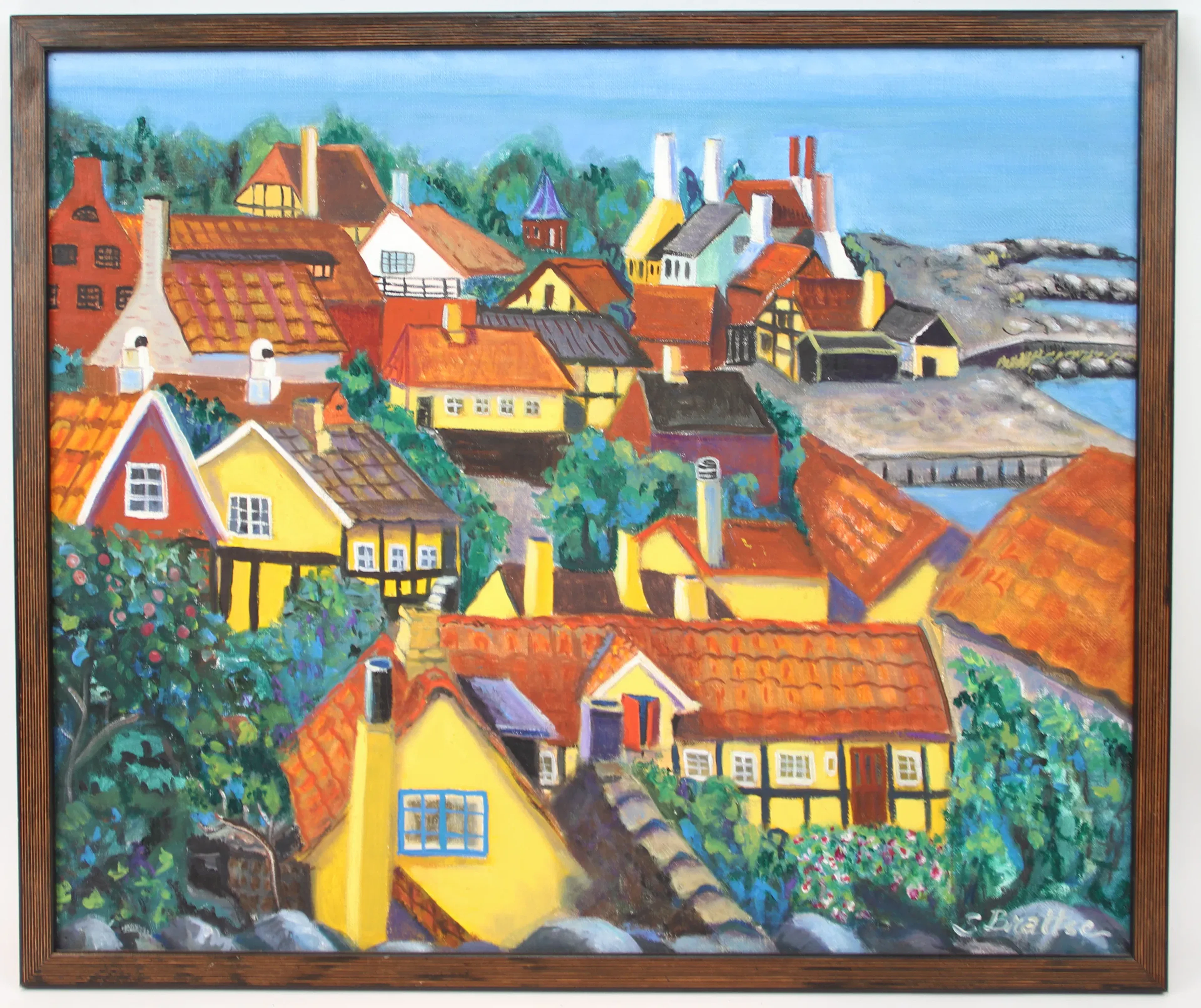 Svea Brattse, "View of Gudhjem", oil on panel, signed.