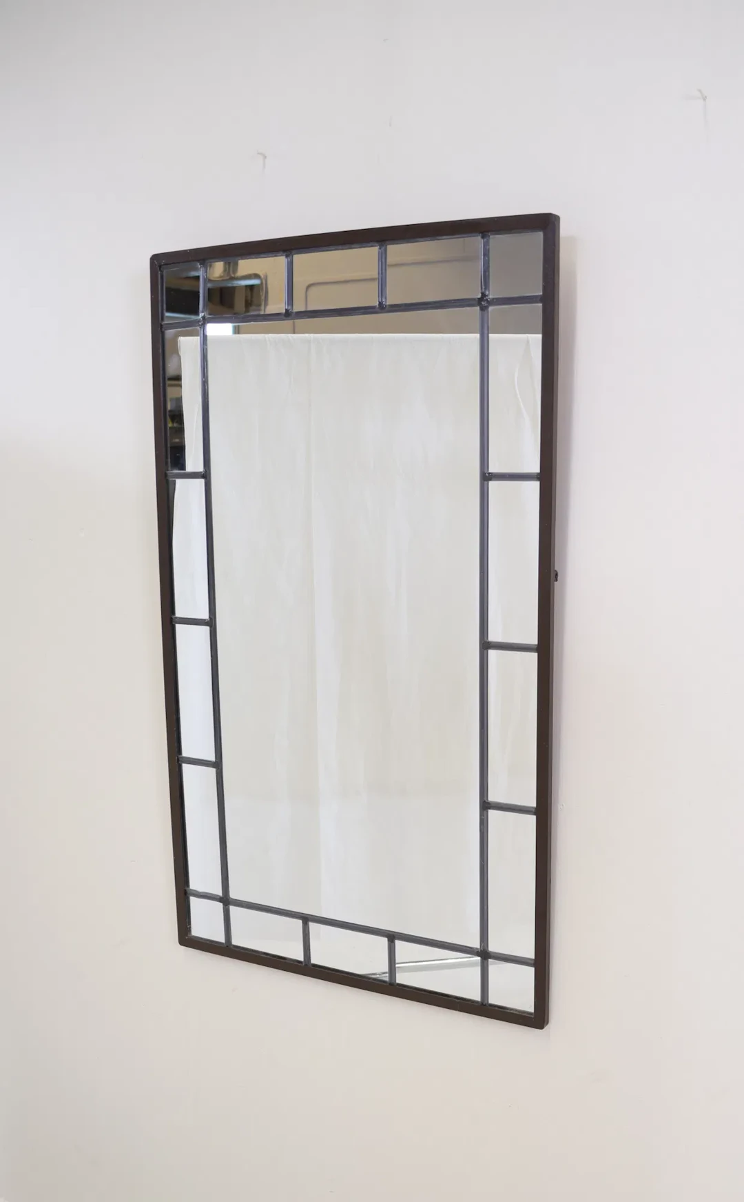 Wall mirror, iron frame, stained glass