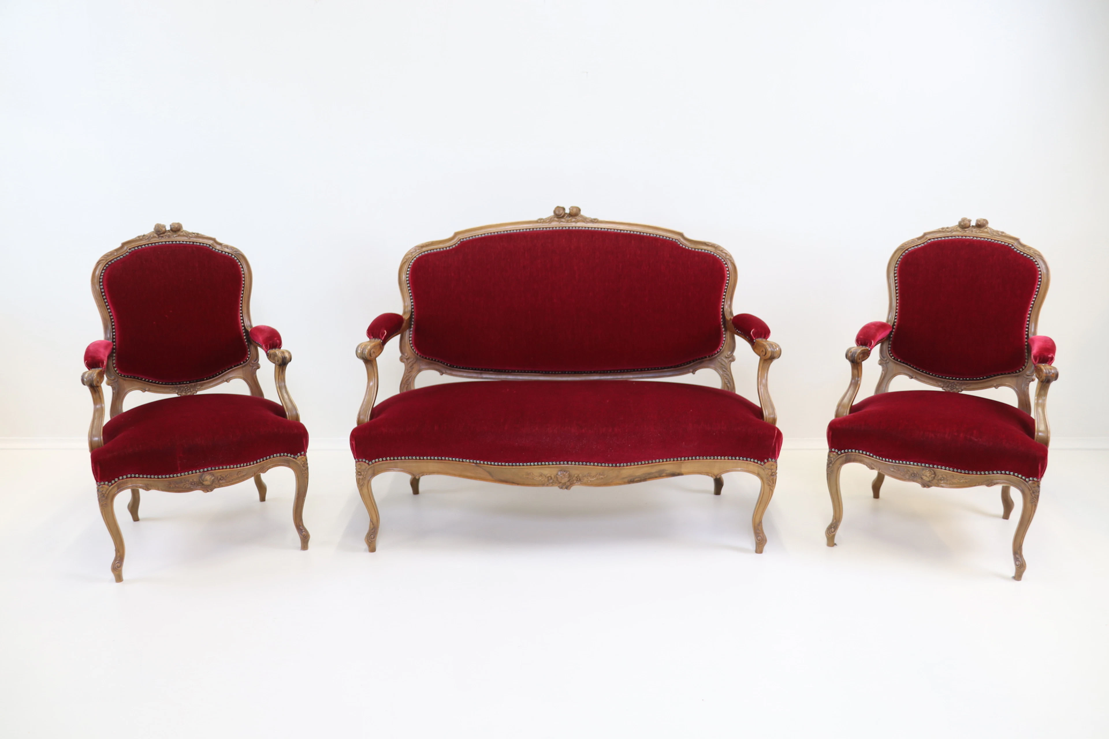 Sofá y sillones, 3 partes, textil/madera.
