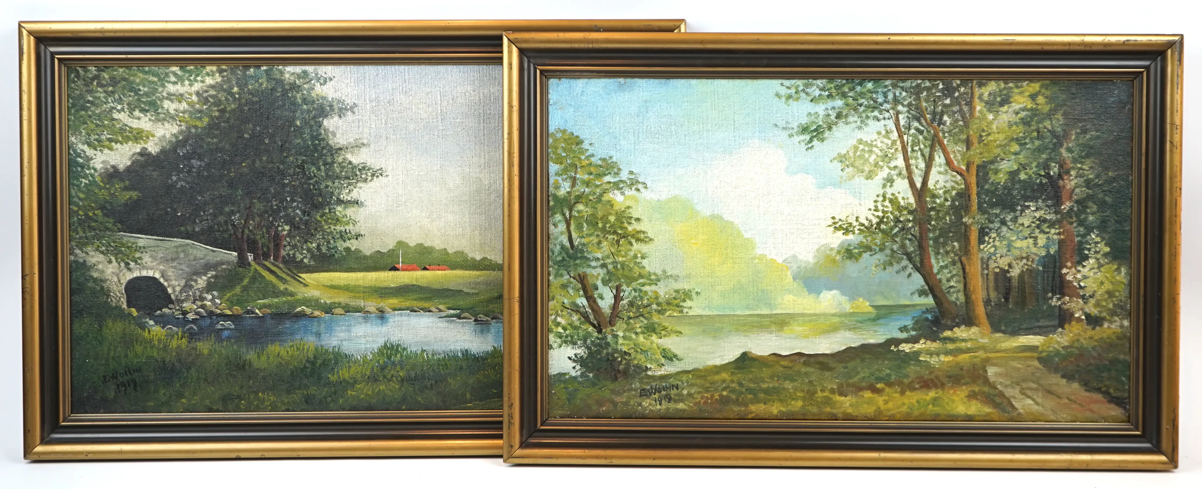 Edward Wollin, an oil on canvas, 2 pieces, signed, 1919.
