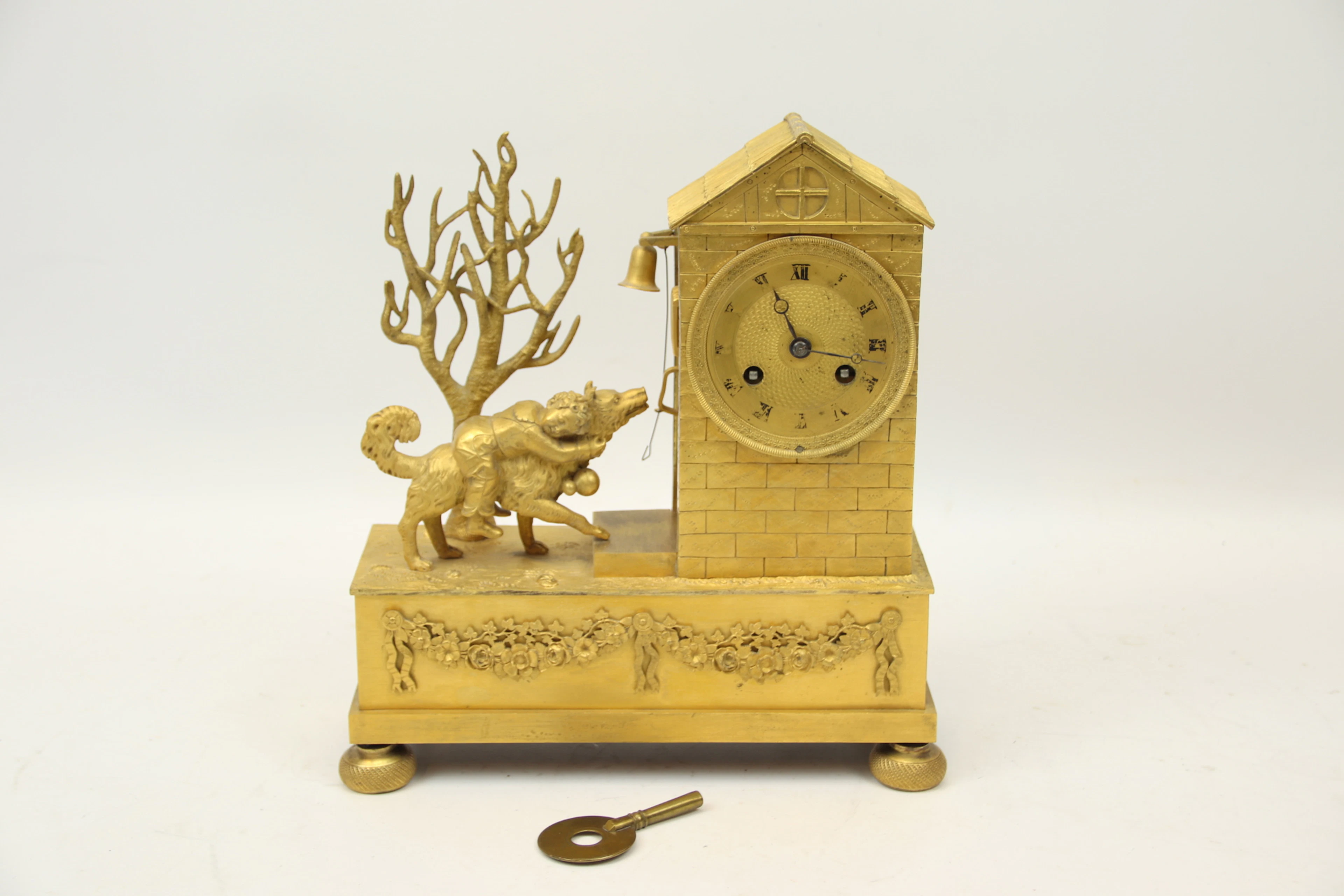 Orologio da tavolo, "Barry Sankt Bernhard", bronzo dorato, 1800/1900.