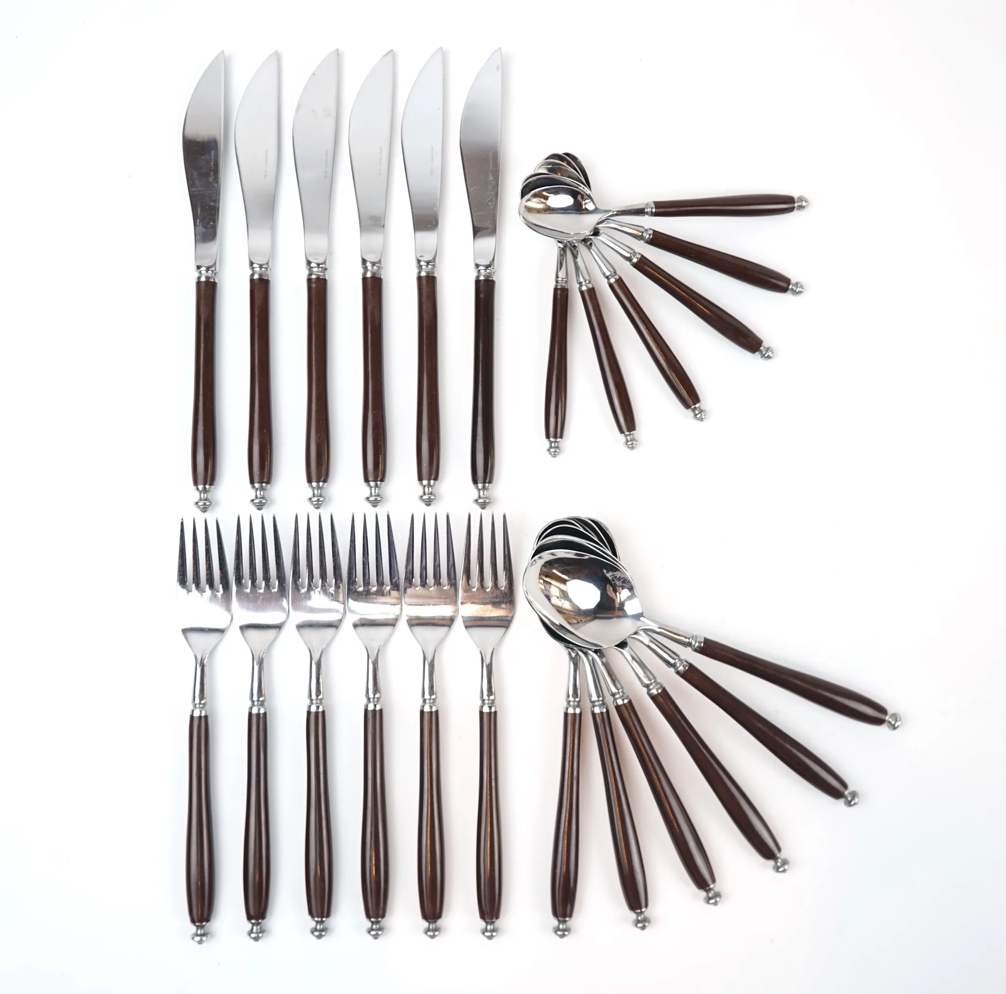 Juego de cubiertos, 24 piezas, acero inoxidable/madera.