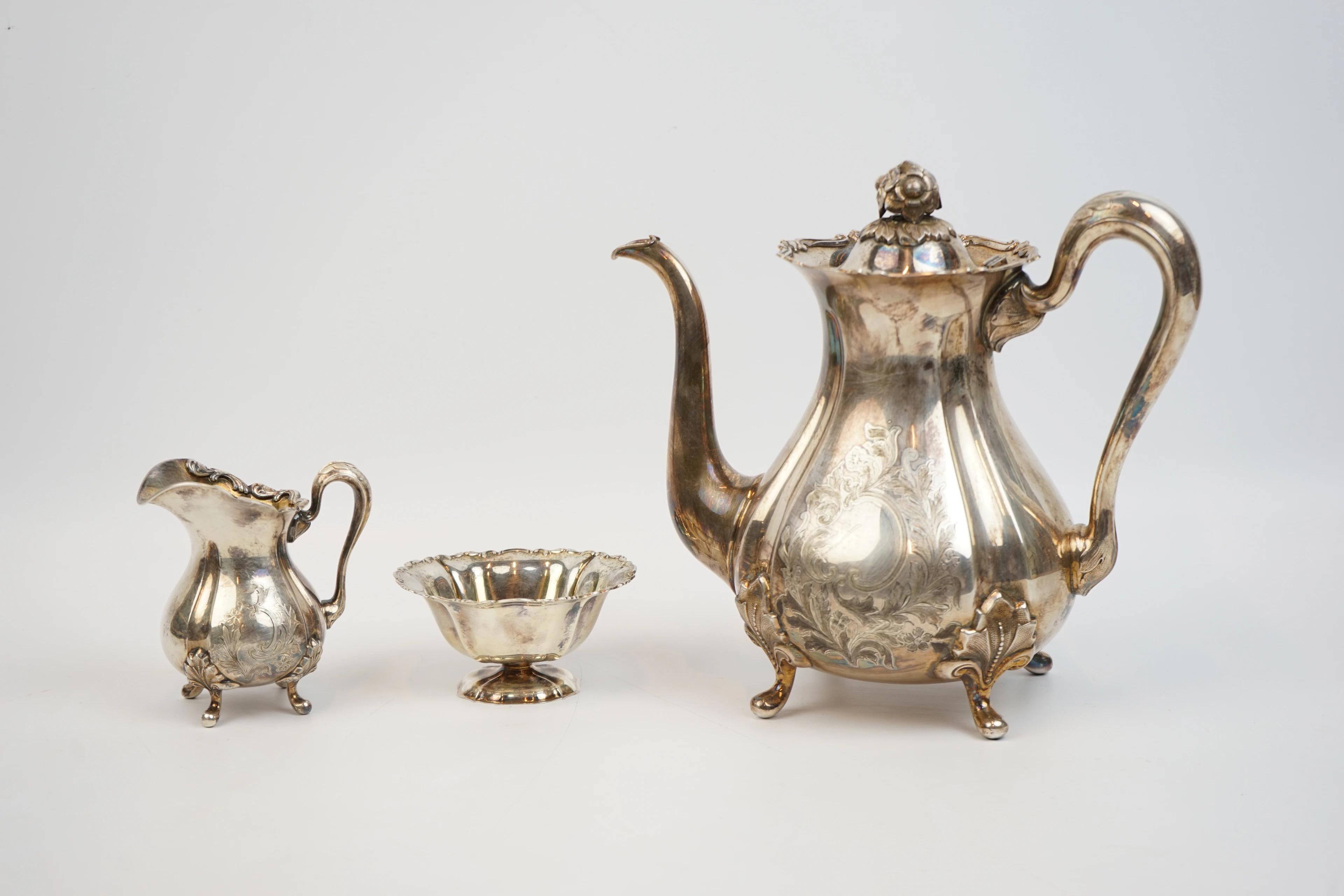 Set da caffè, 3 pezzi, argento 830, timbrato d'importazione, 1900.