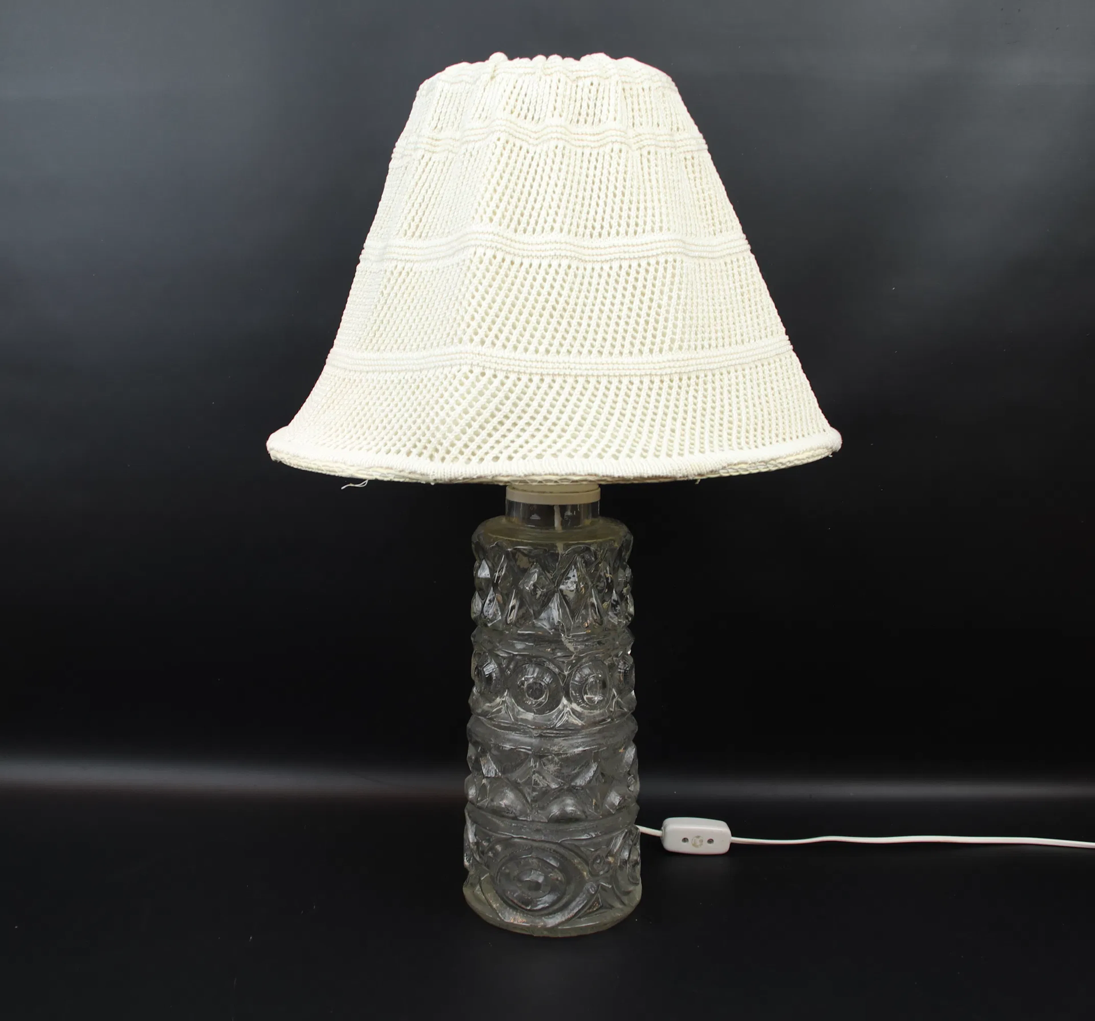 Lampada da tavolo, vetro/tessile.