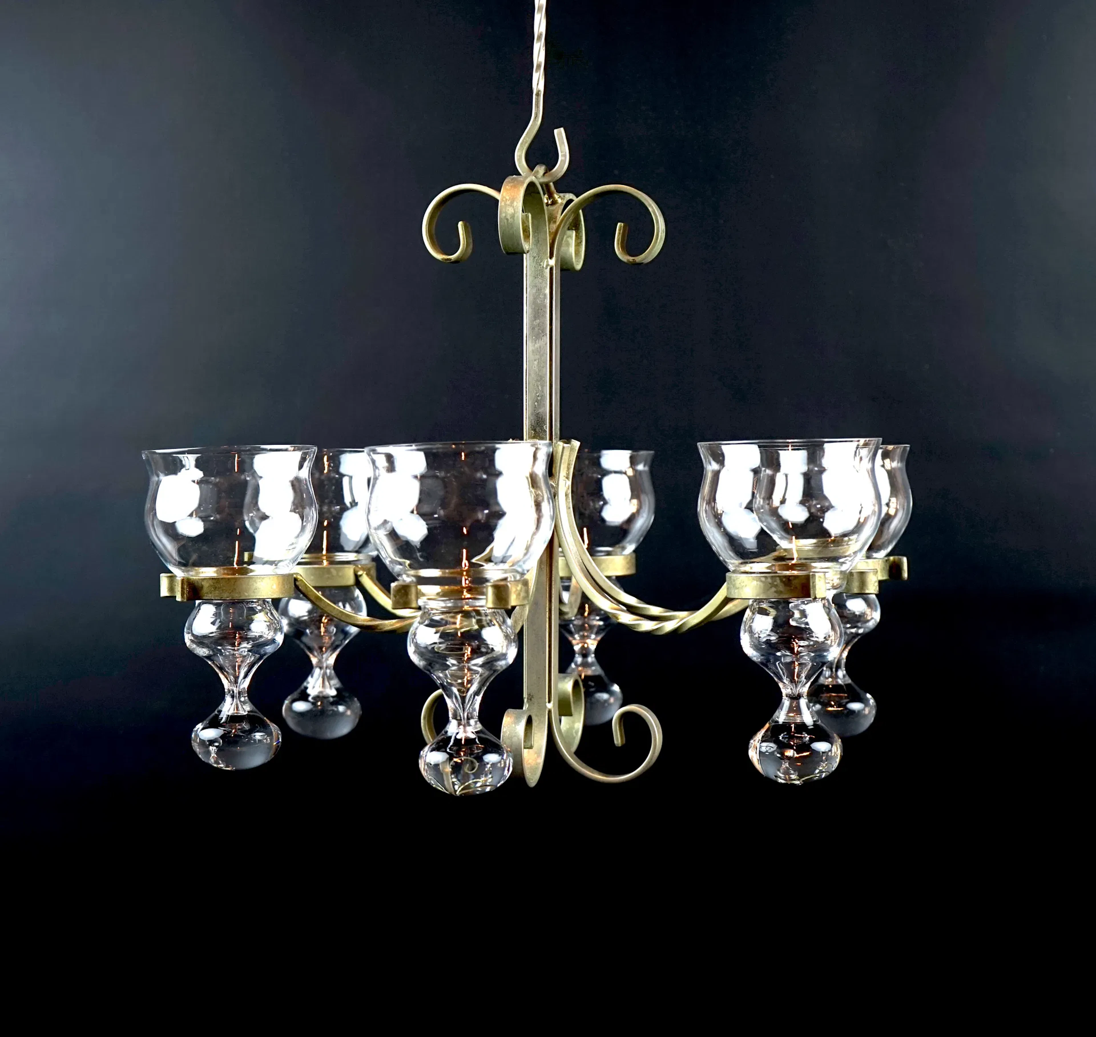Bertil Vallien, Kronleuchter, für 6 Kerzen, Glas/Messing, Boda Smide.