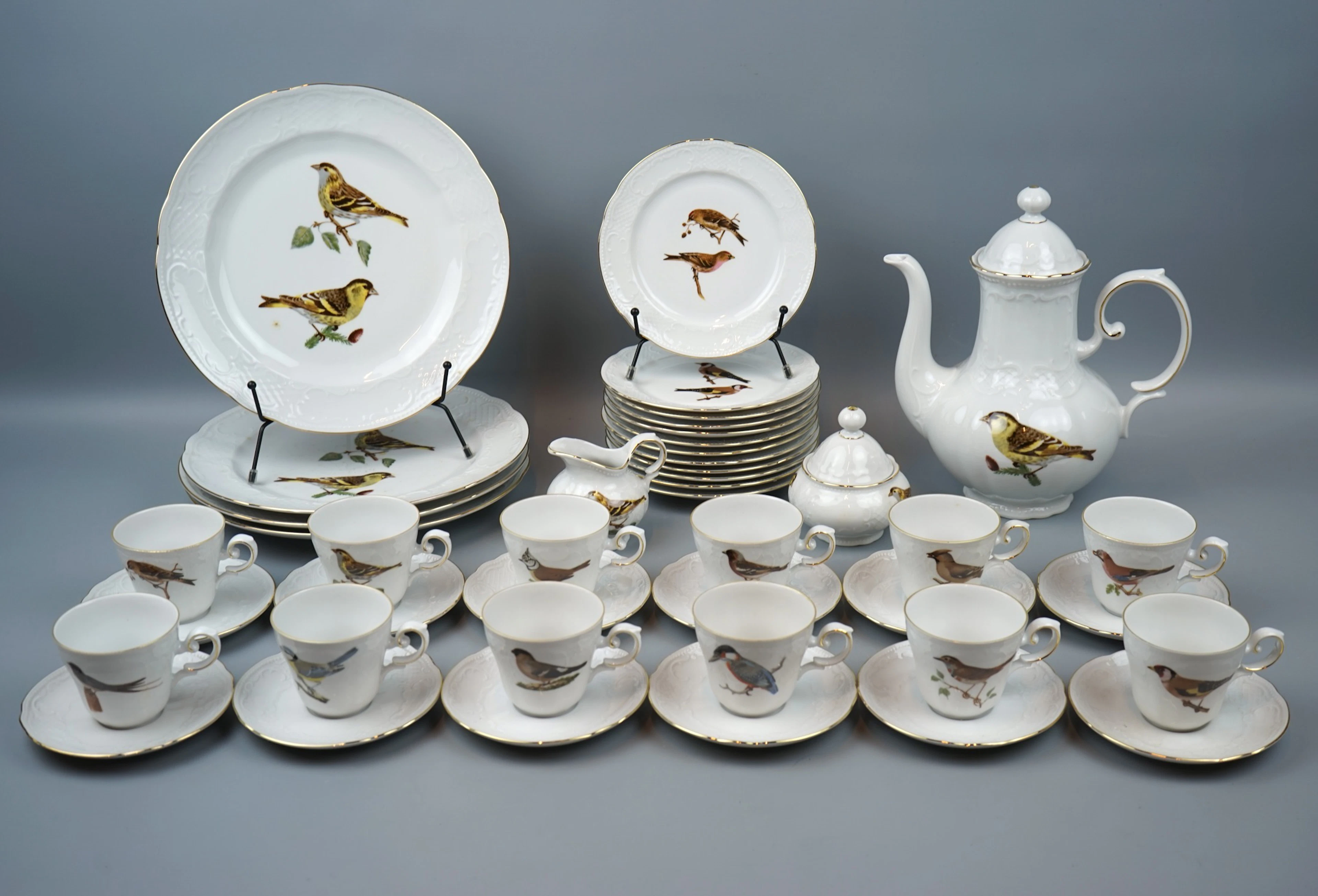 Kaffeeservice, 31 Stück, Porzellan, "Schwedische Vögel", Die von Wright-Brüder