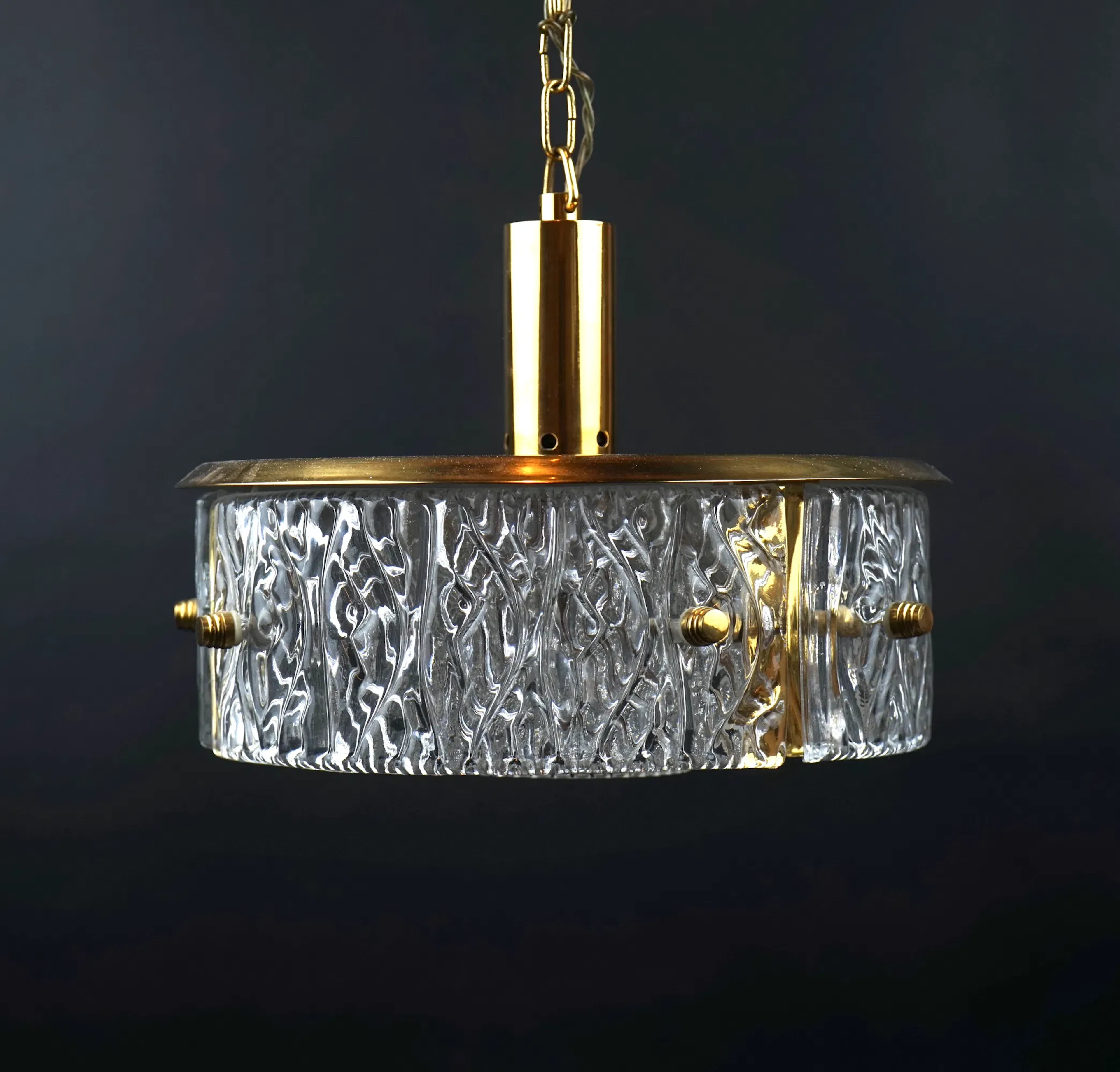 Ceiling lamp, glass/brass, Malmö Metallvarufabrik AB.
