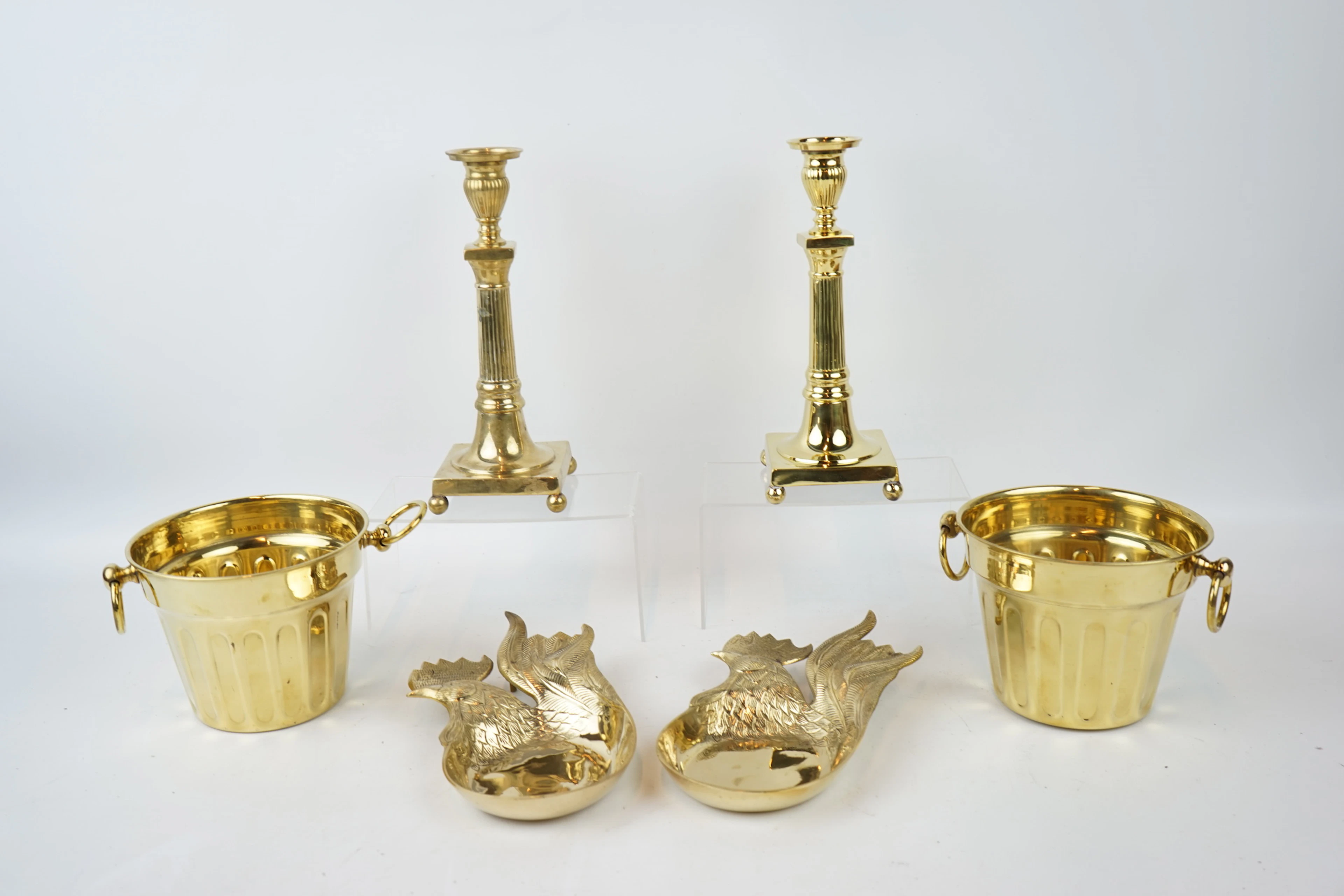 Bols, bougeoirs et doublure extérieure, 6 pièces, laiton, Munka Sweden, contemporain.